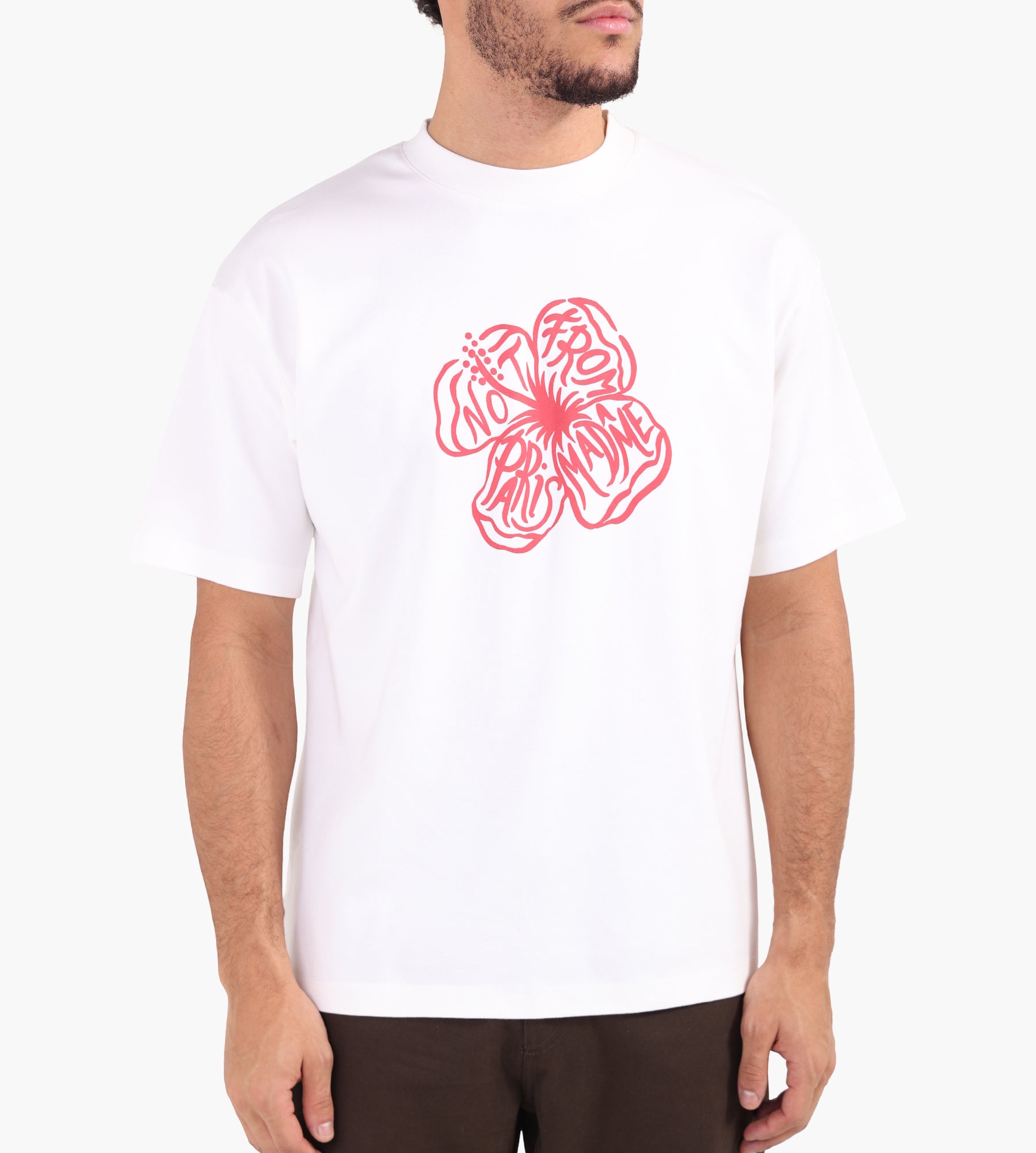 Clothing T Shirt Monsieur Drôle De Monsieur T-Shirt Slogan Hibiscus Off White