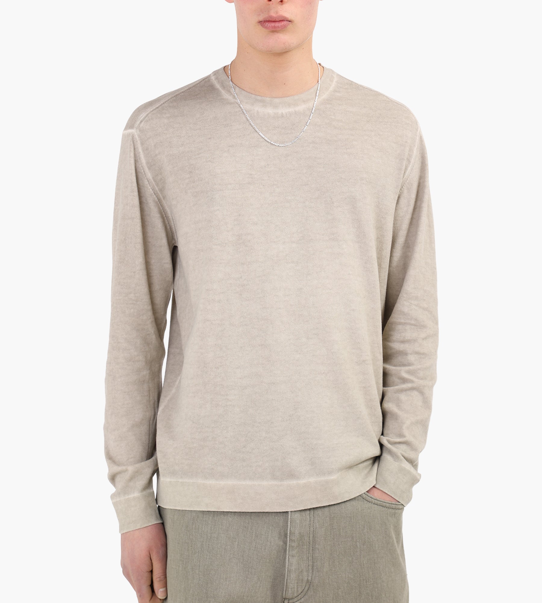 トップス C.P. COMPANY COTTON CREPE CREW NECK KNIT C.P. Company Cotton Crepe Double Dyed Crewneck Cement