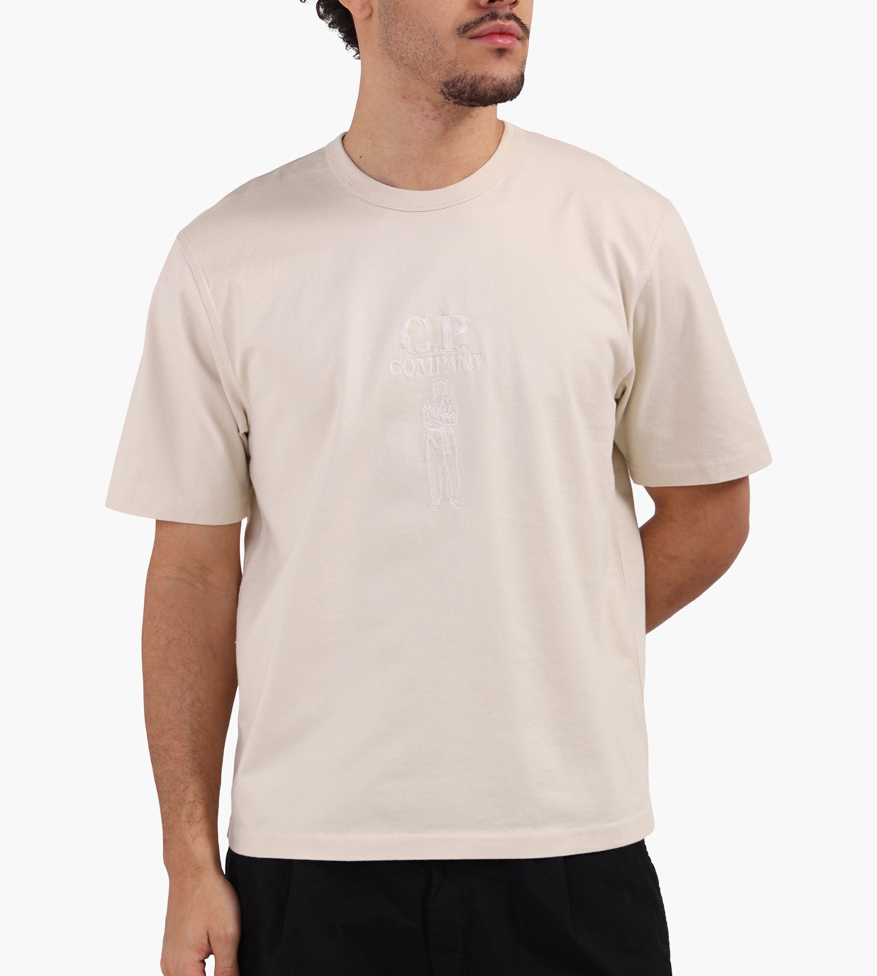 【新品，未使用】C.P. COMPANY ベージュ Tシャツ C.P. Company Mercerized Jersey 30/2 Twisted Logo T-Shirt Frozen Dew