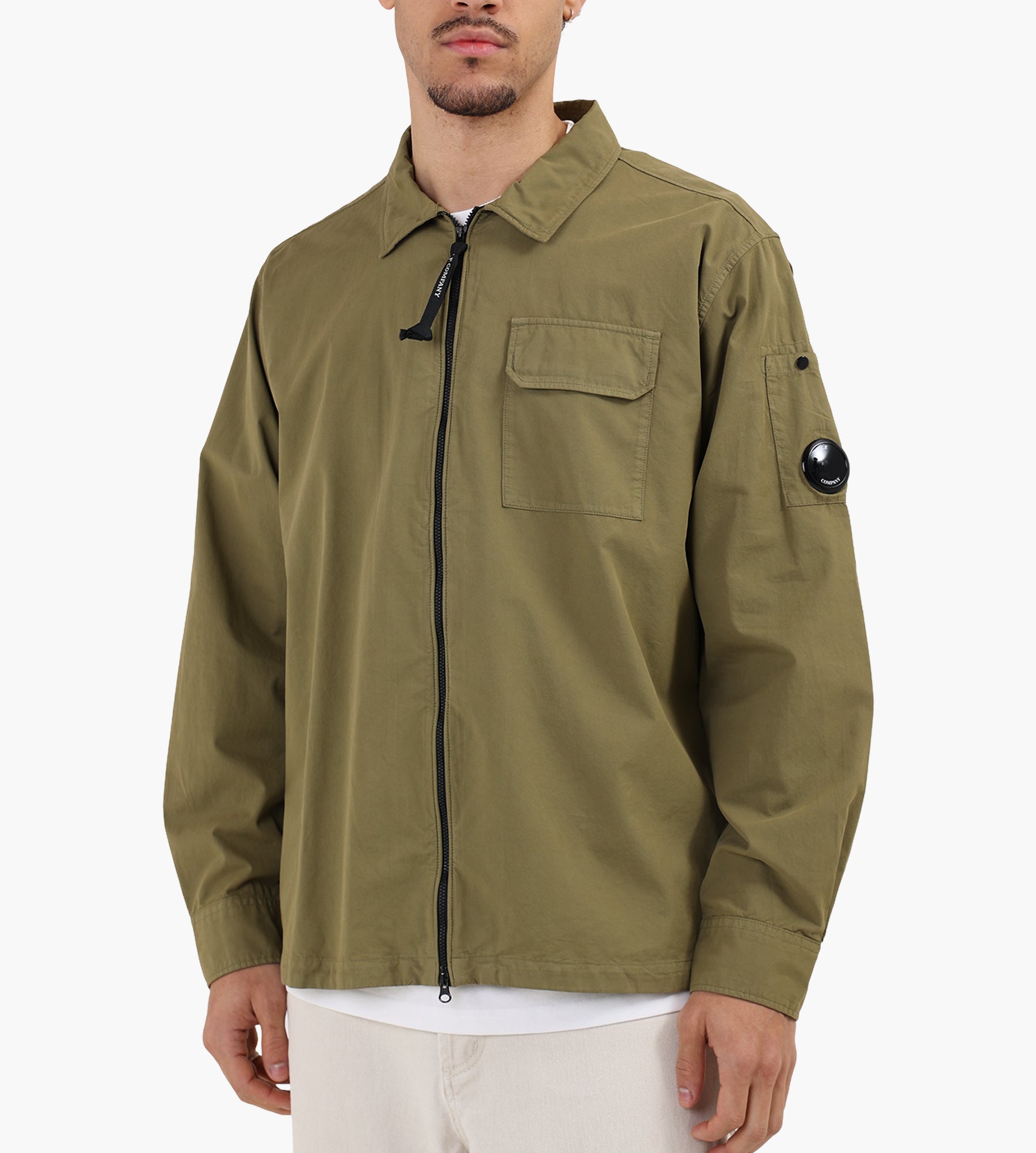 ジャケット・アウター C.P. COMPANY ORGANIC GABARDINE OVERSHIRT C.P. Company Organic Gabardine Zipped Lens Overshirt Dried Herb