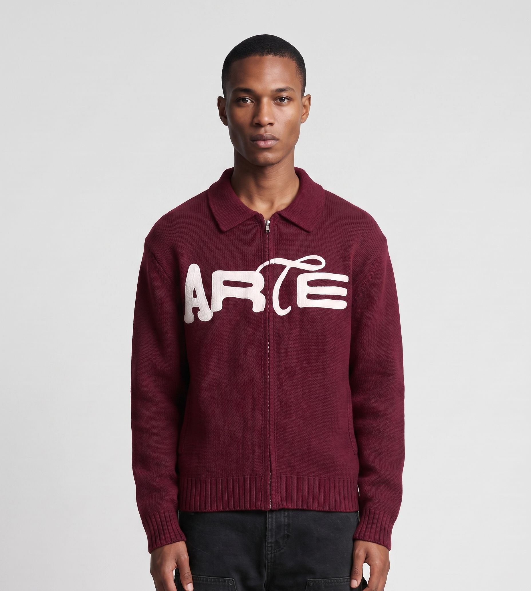 Arte Antwerp Stencil Zip Cardigan Bordeaux