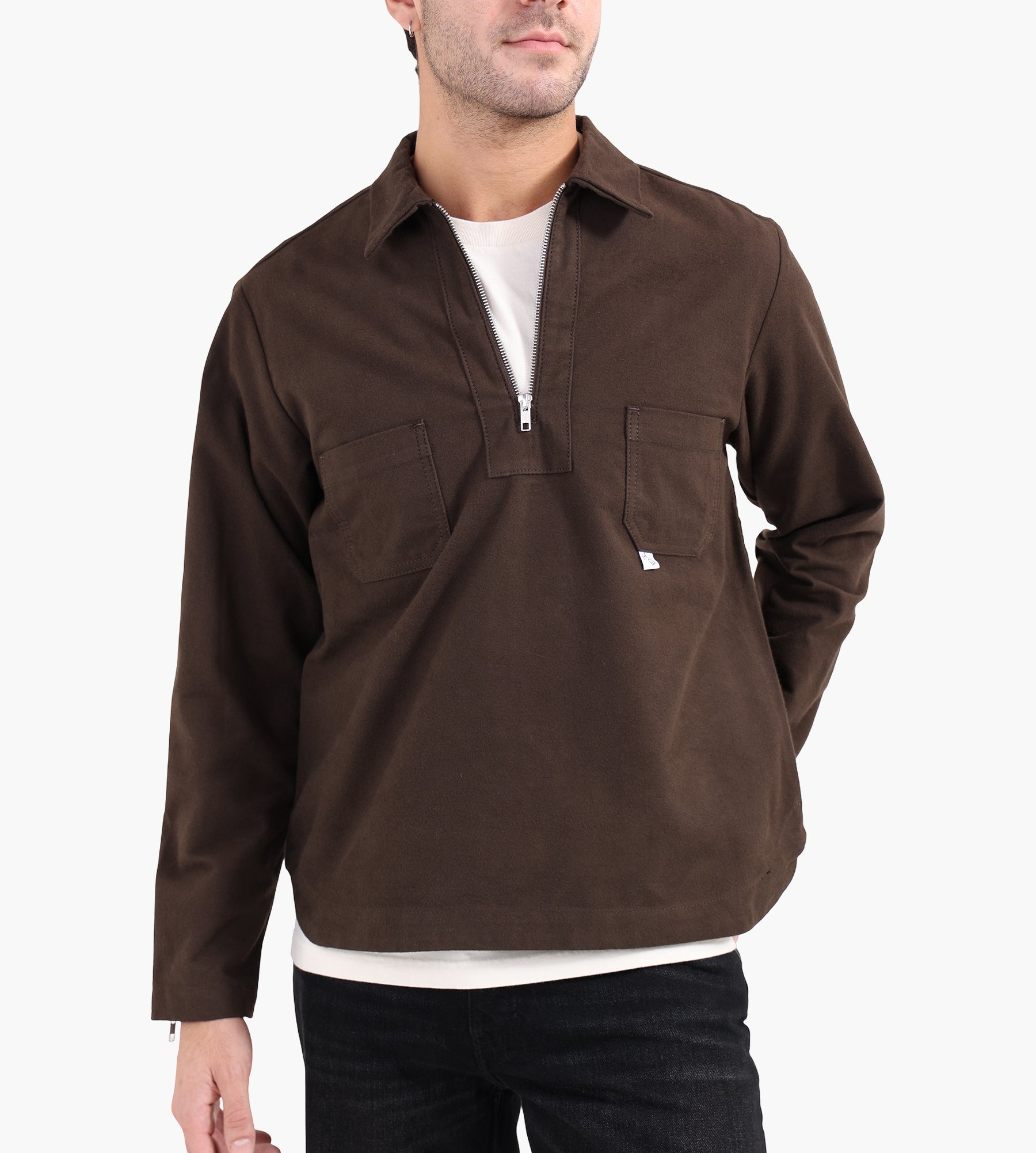 BONNE Bonne Keel Half Zip Brown Moleskin