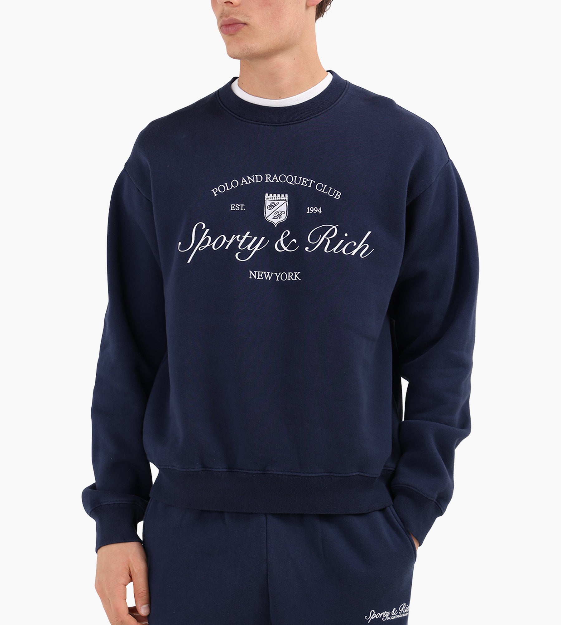 Sporty & Rich Syracuse Embroidered Crewneck Dark Navy White