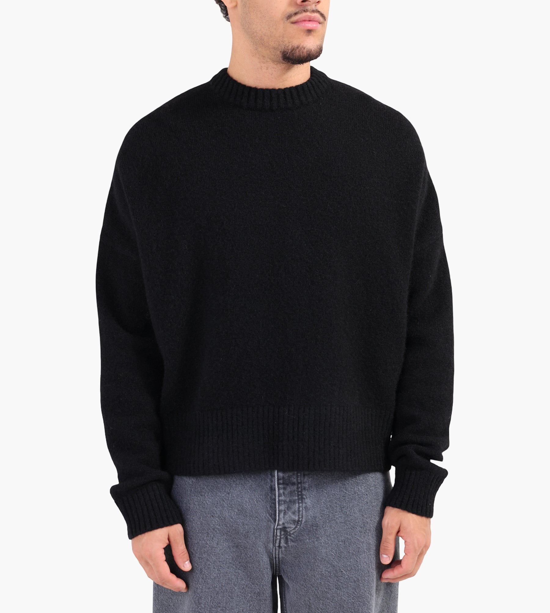 about:blank Mohair Knitted Logo Crewneck Wool Black Ecru