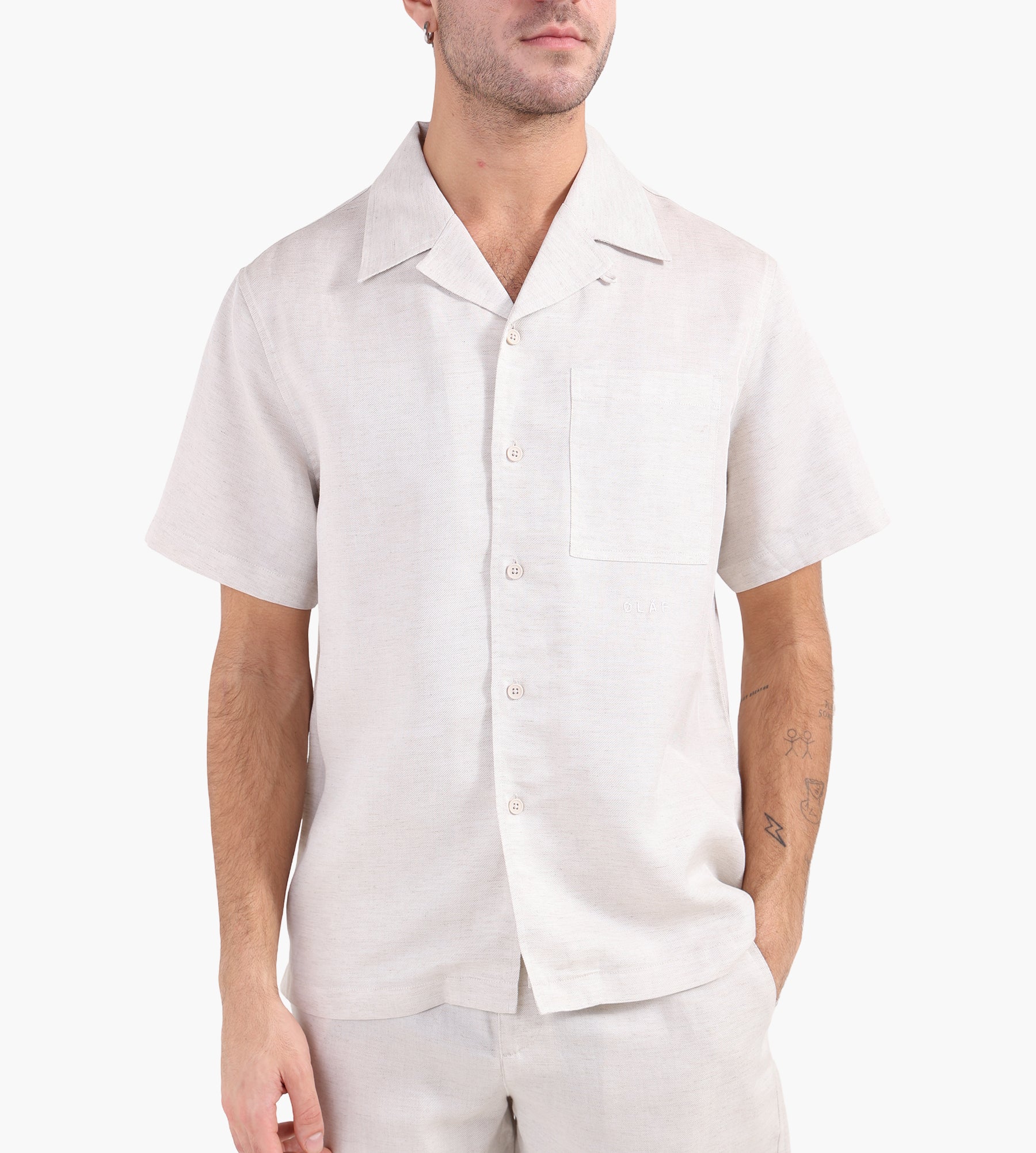 OLAF Linen Blend Short Sleeve Shirt Off White