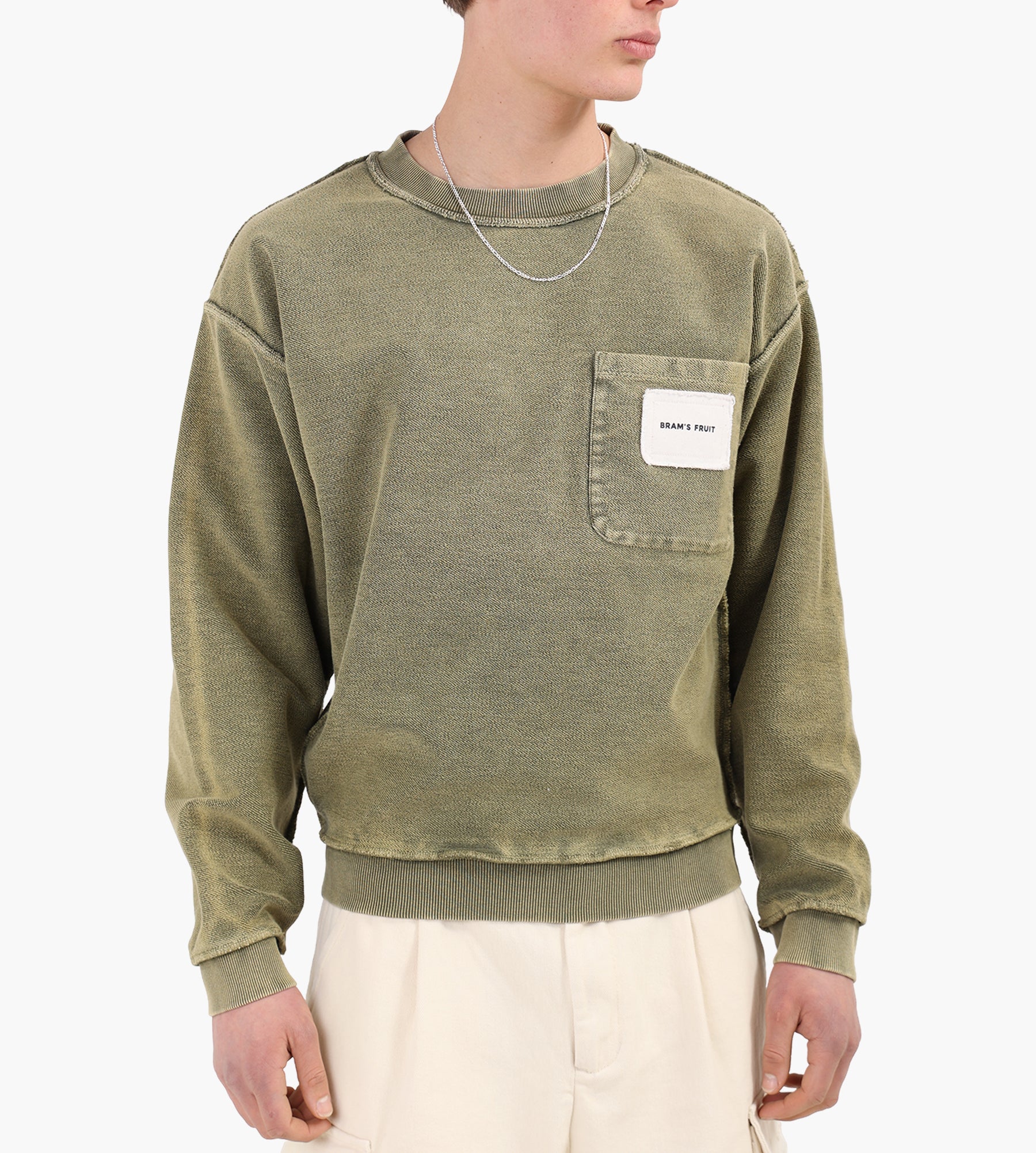 Bram's Fruit Chest Pocket Crewneck Washed Olive Green