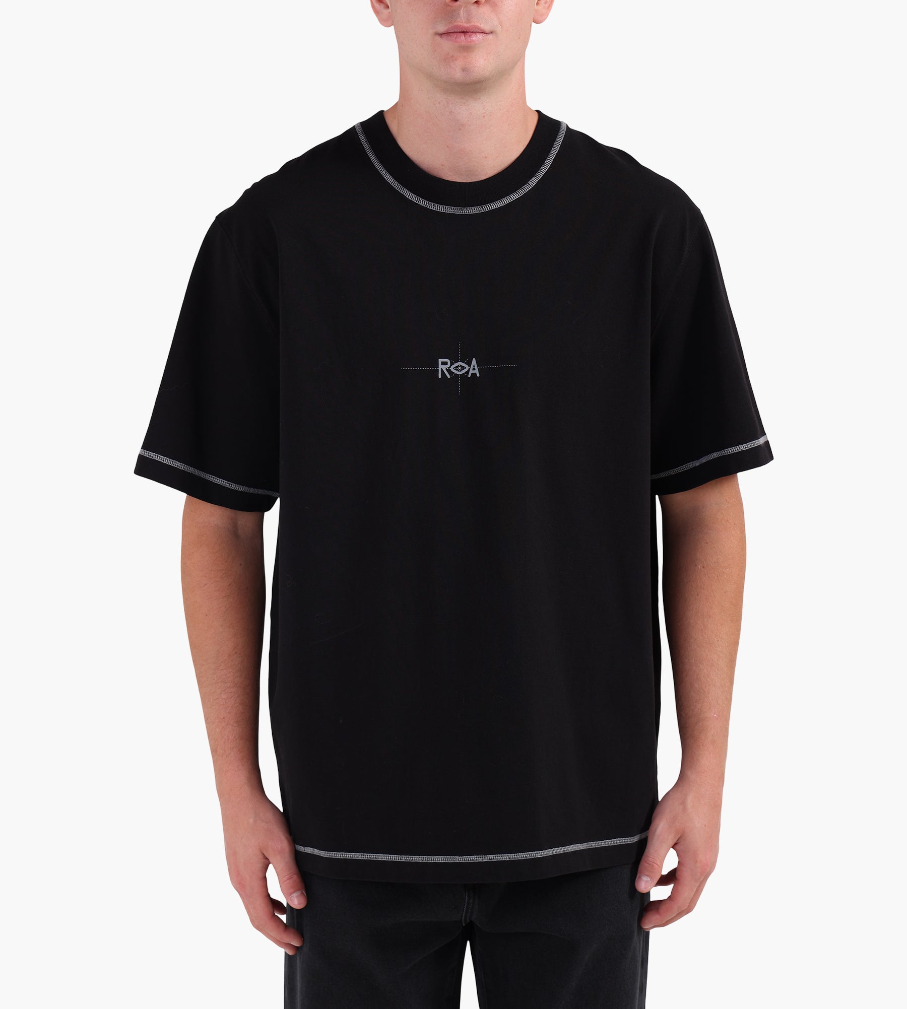 ROA Info Stitch Organic T Shirt Black