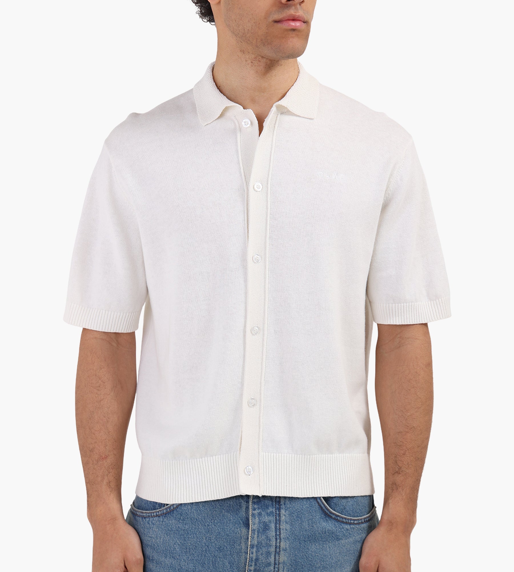 OLAF Linen Knitted Short Sleeve Polo Offwhite