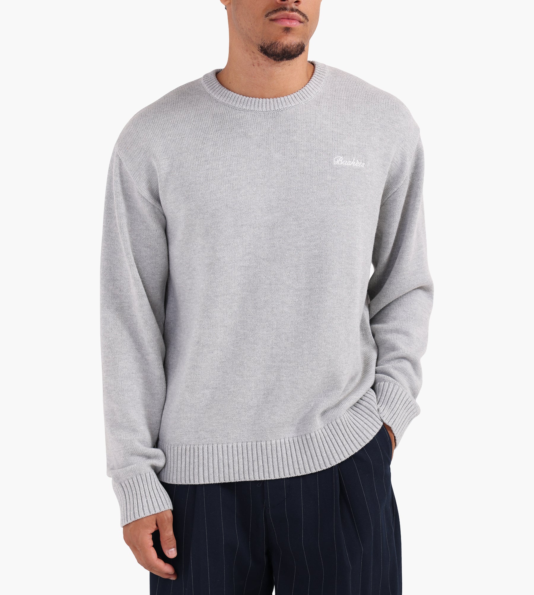 Baskèts Modern Script Knit Crewneck Ash Grey