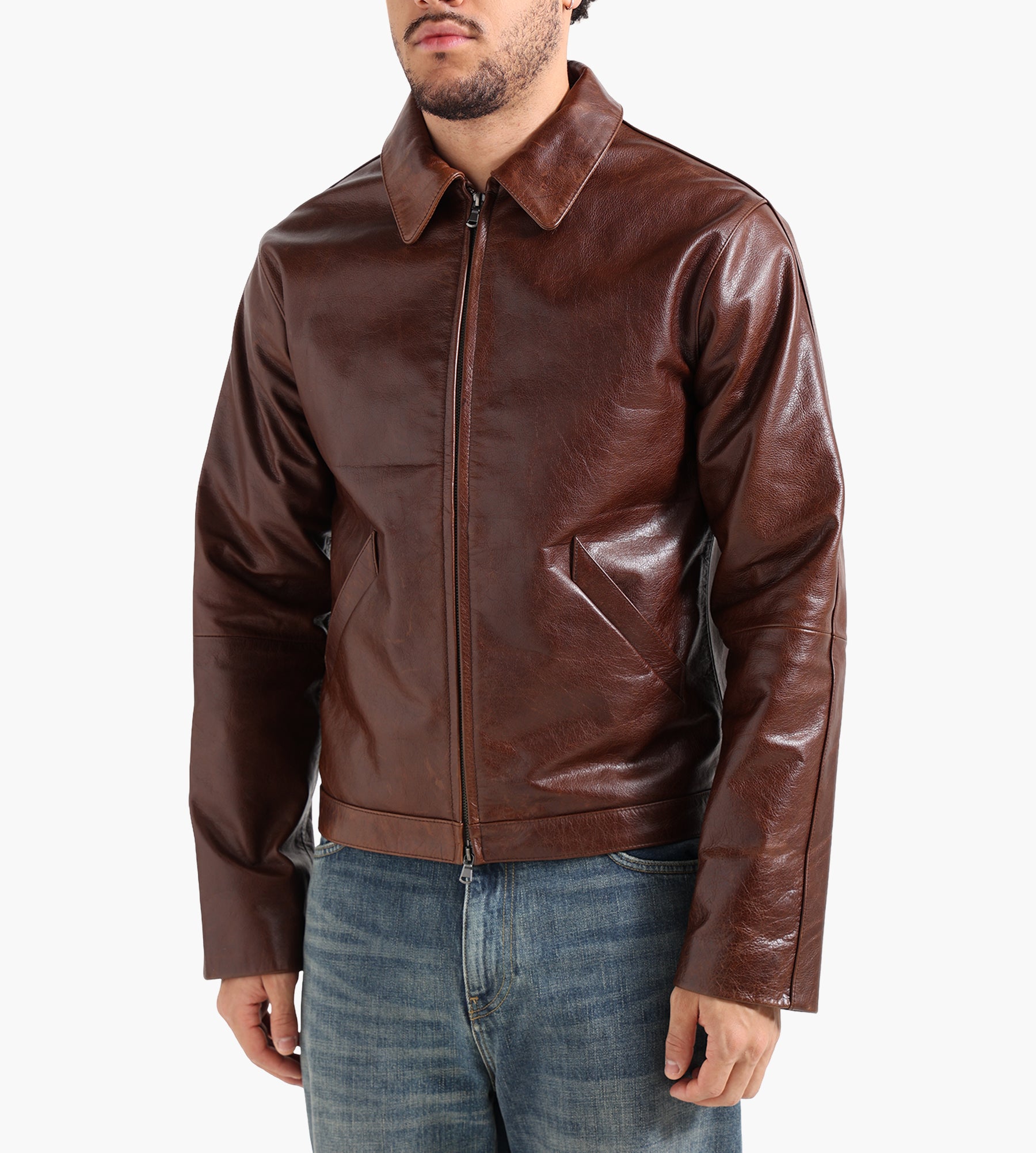 Pinkorange Leather Jacket Brown