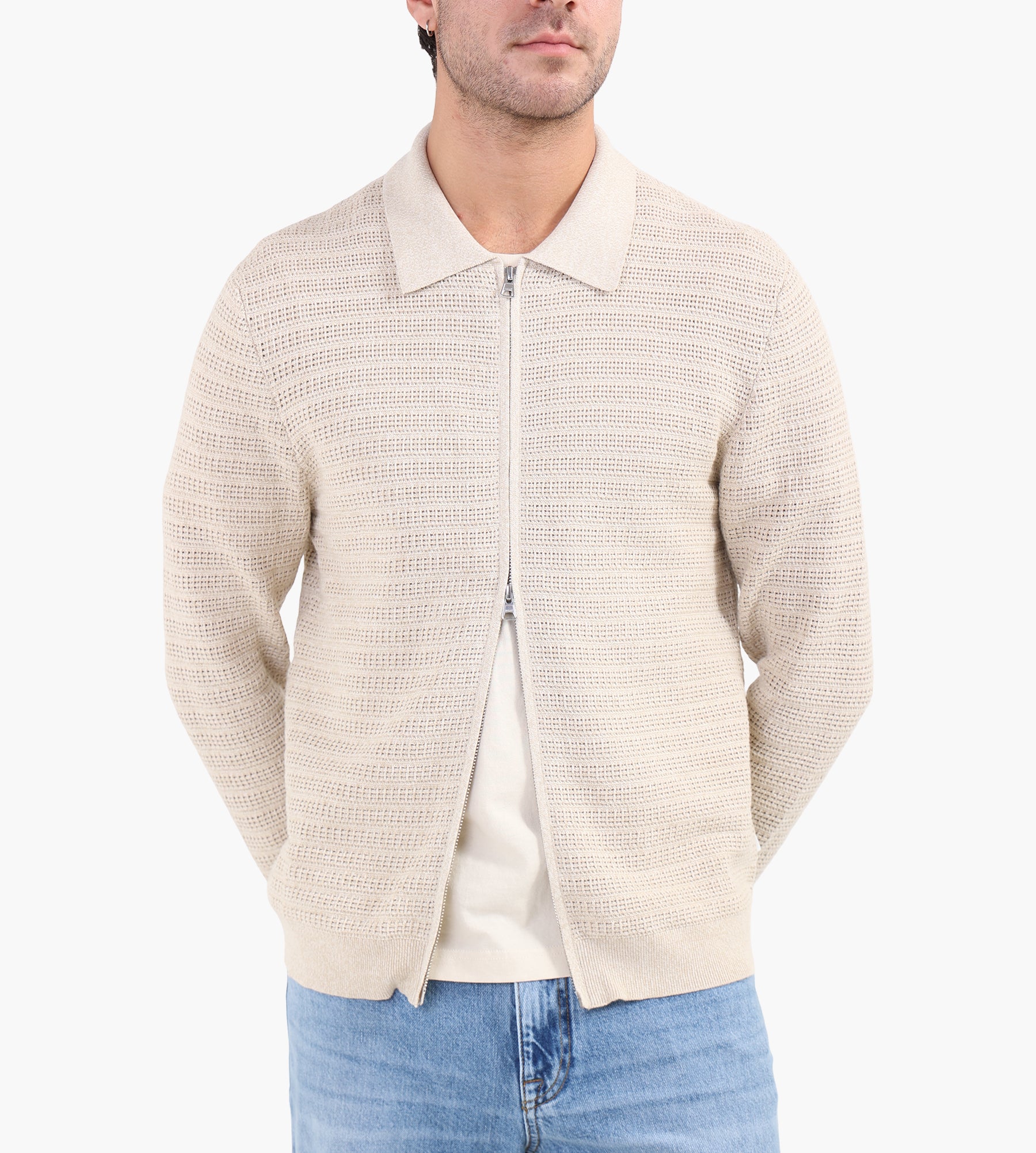 NN.07 Gustav Longsleeve Zip 60016 Ivory Mouliné