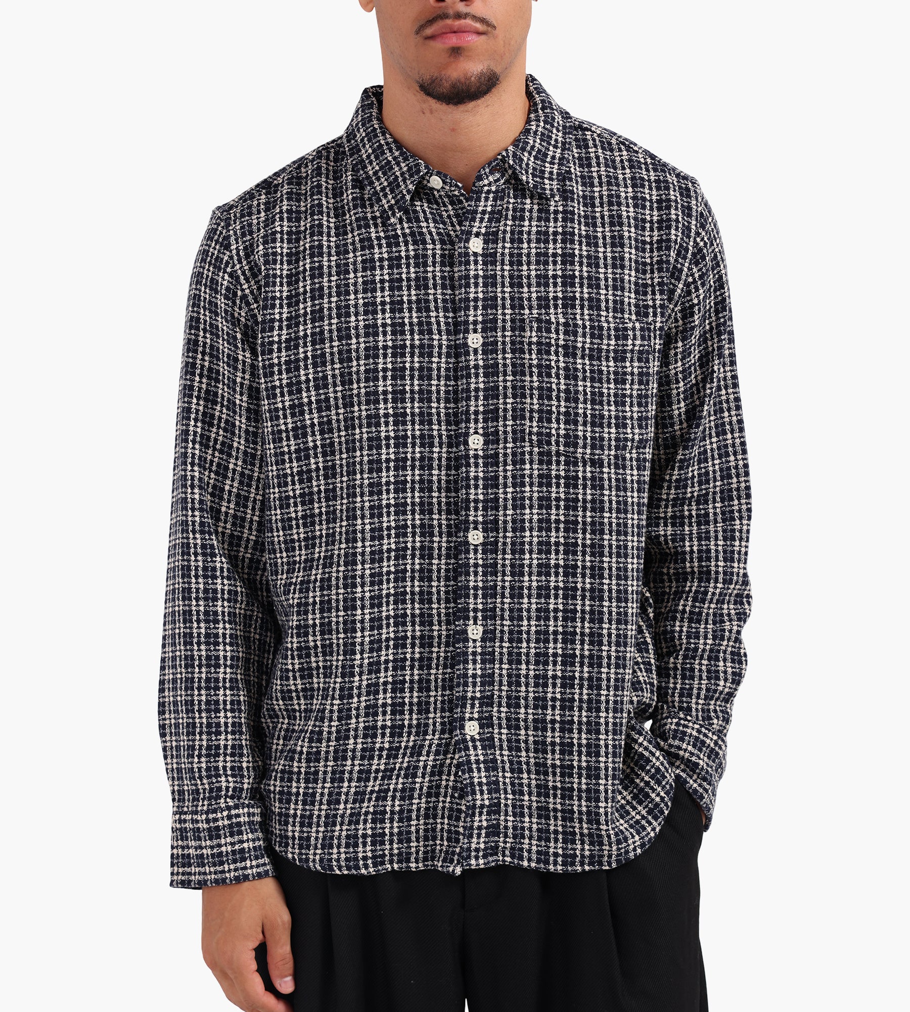 Corridor Reverse Tweed Snow Check Shirt Blue