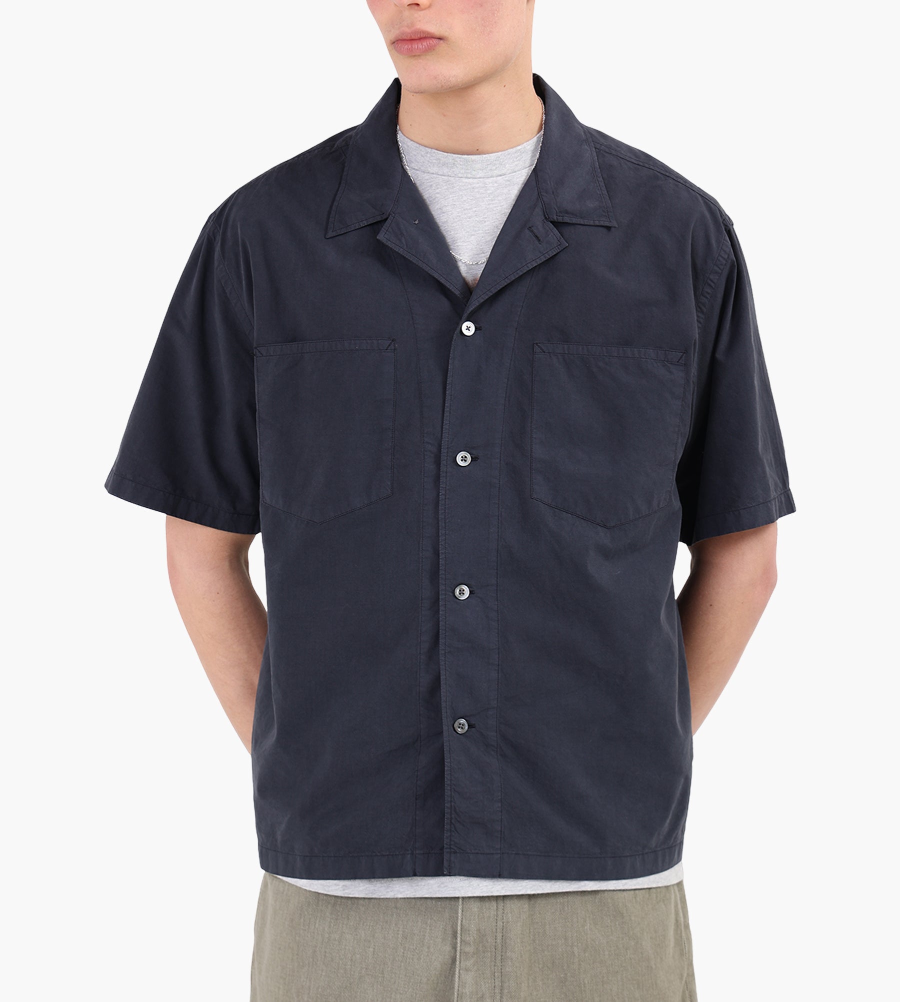 Norse Projects Mols Tencel Short Sleeve Shirt Dark Navy