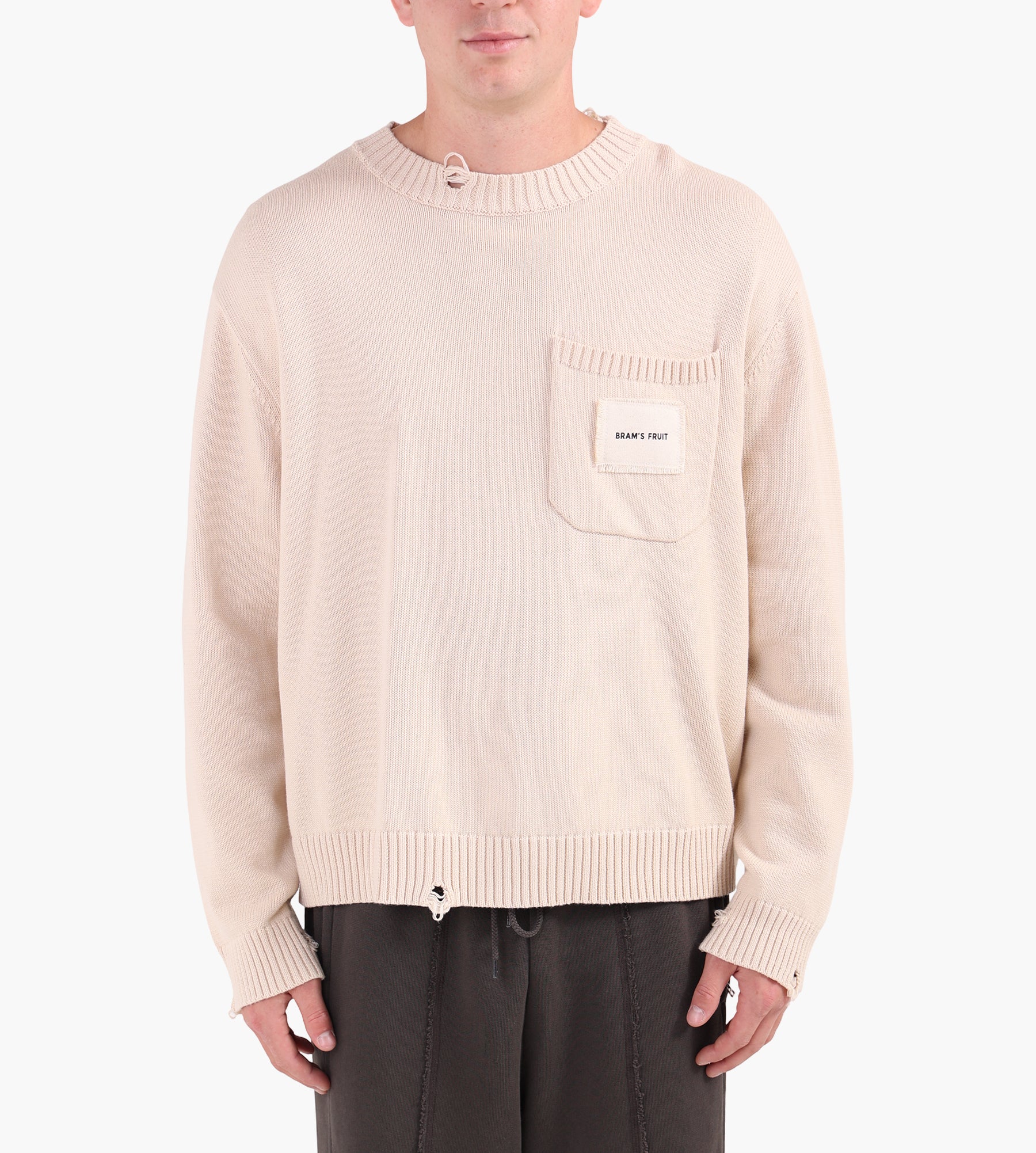 Bram's Fruit Distressed Chest Pocket Knit Beige
