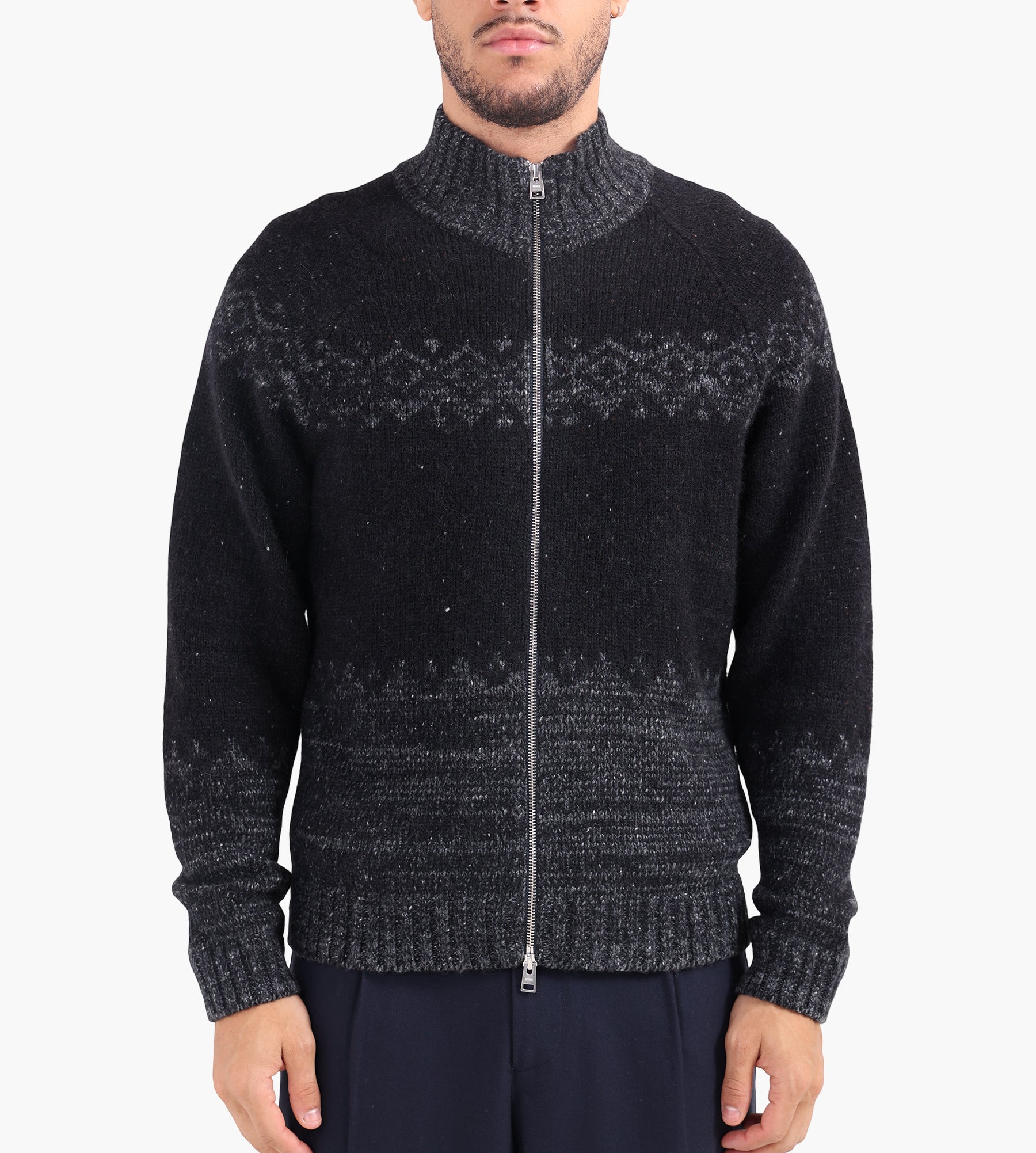 Norse Projects Ulf Full Zip Fairisle Cardigan Dark Grey Melange