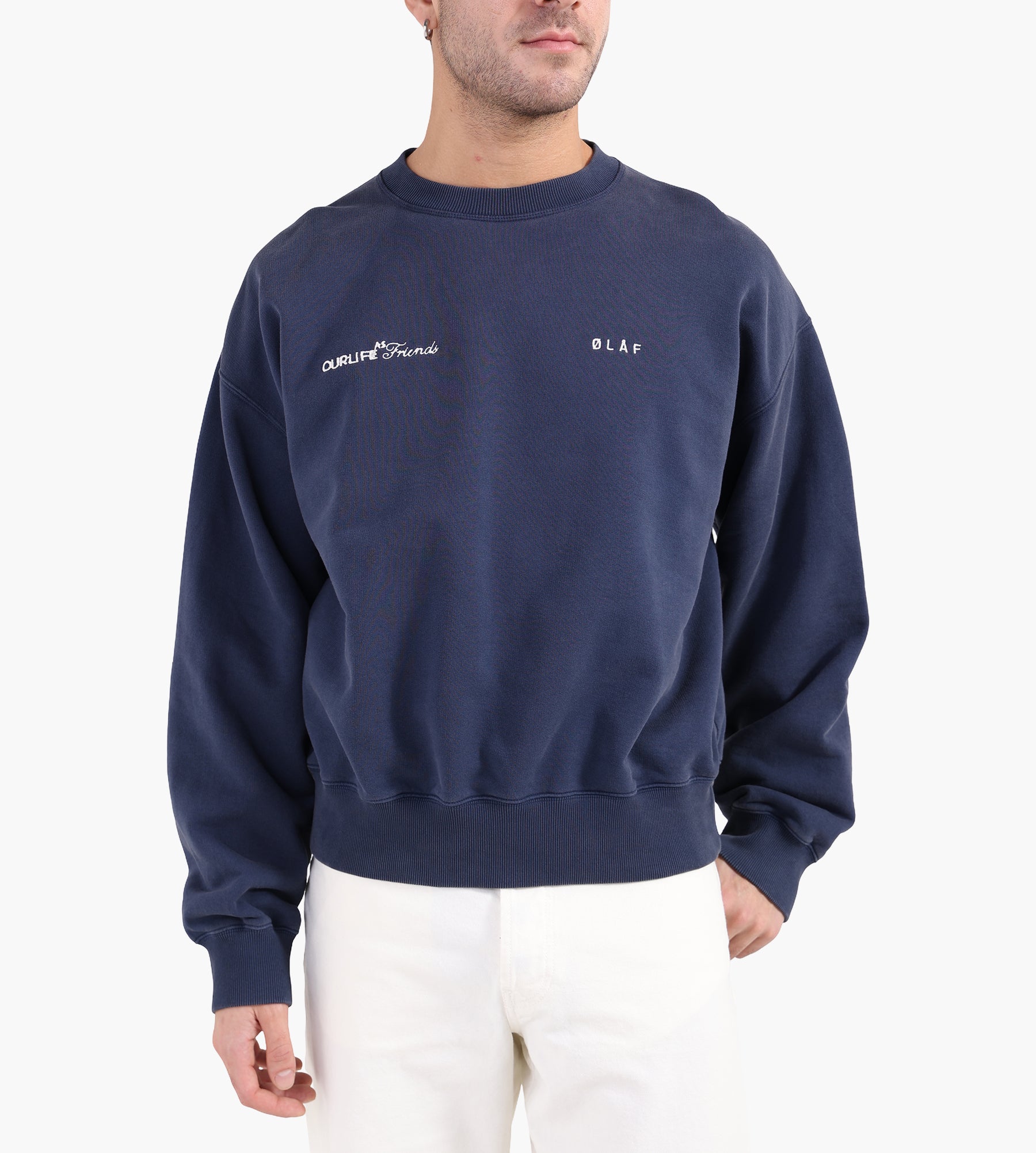 OLAF Script Friends Boxy Crewneck Navy - OLAF - Clothing