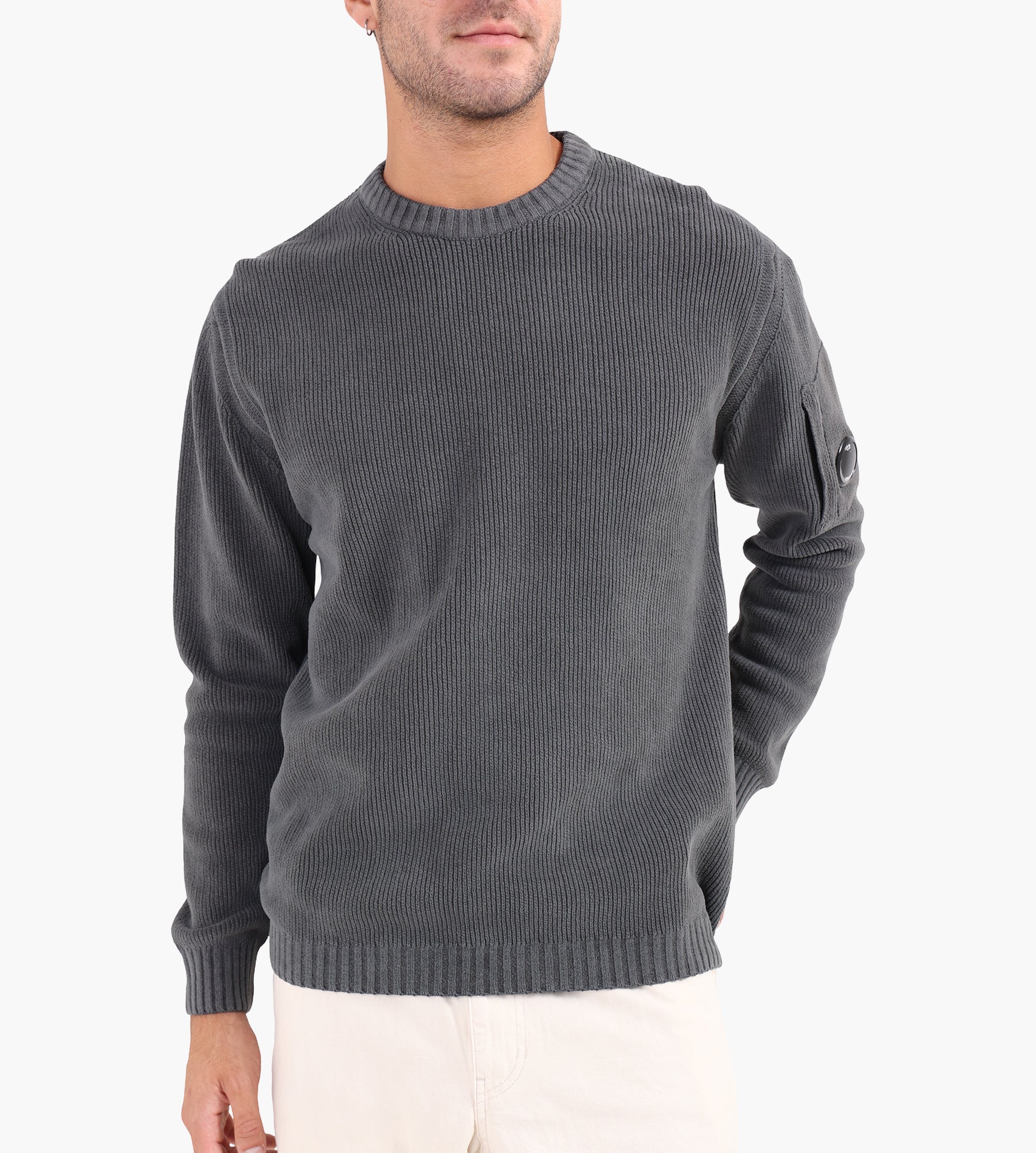 C.P. Company Knitwear Crew Neck In Chenille Cotton Dark Shadow