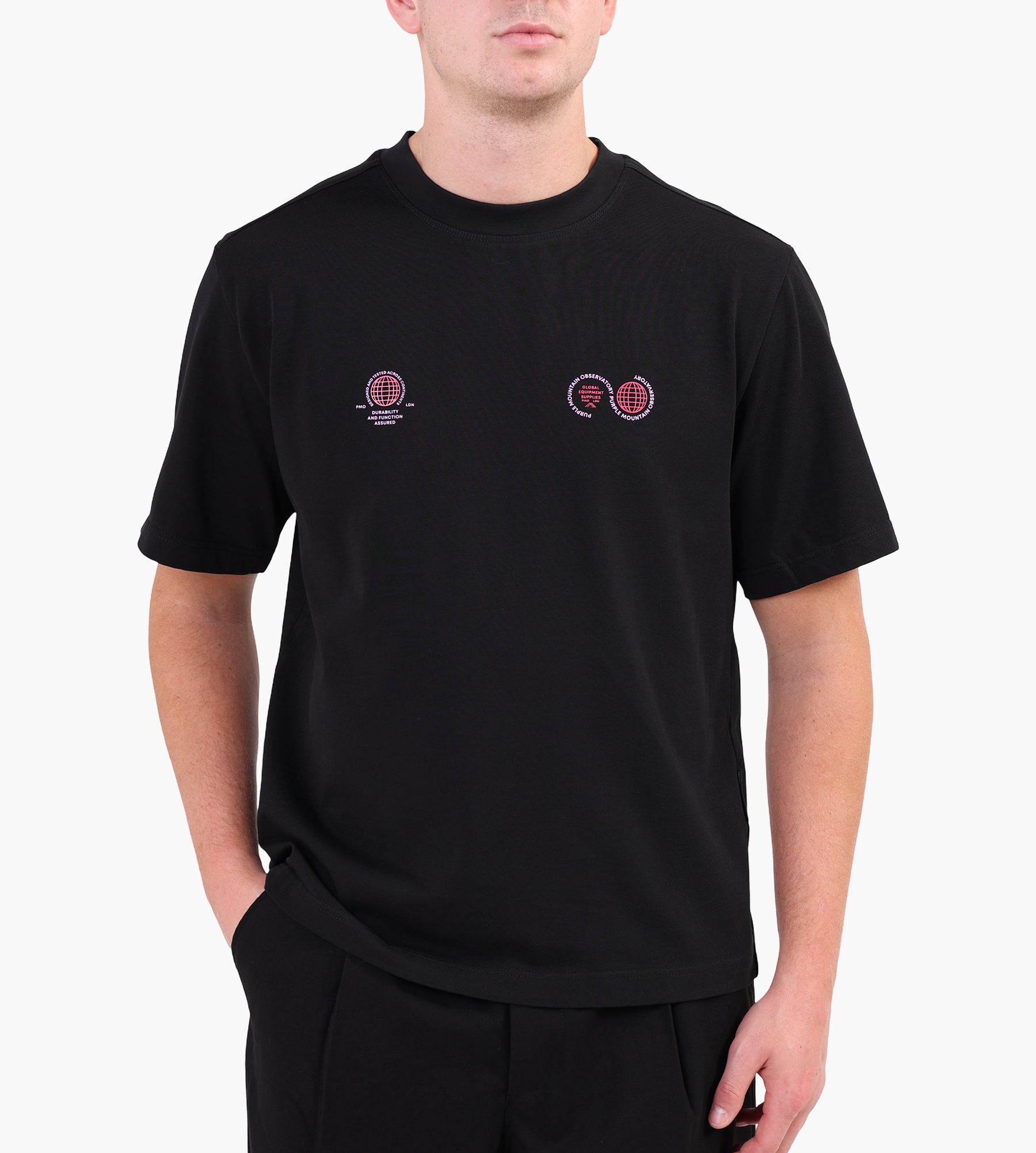 Purple Mountain Observatory Globe Tee Black Pink