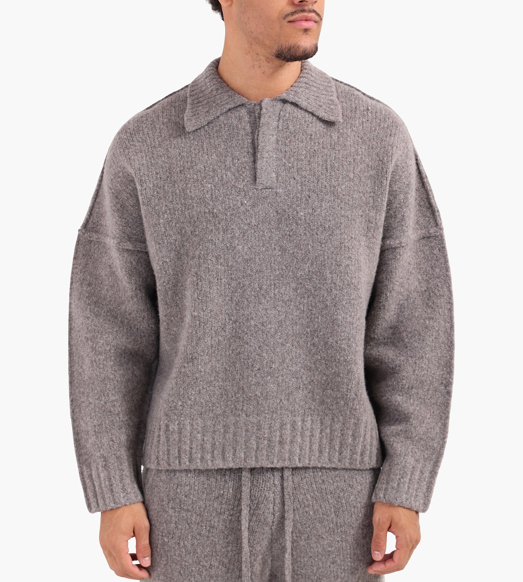 Seventh Wool Knit Polo Sweater Latte Grain