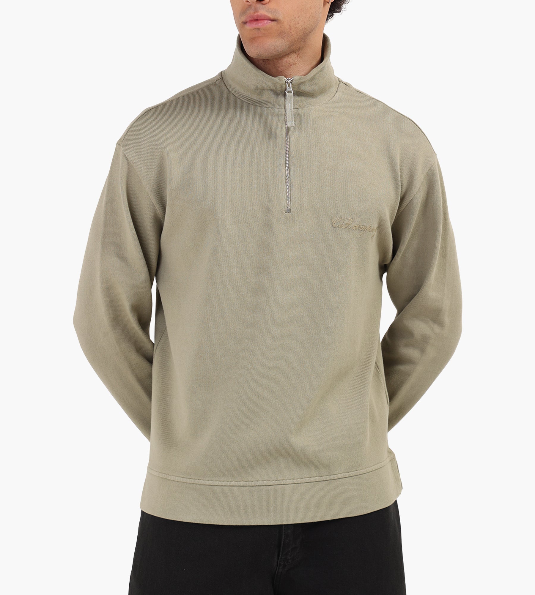 C.P. Company Polo Collar In 10/2 Combed Jersey Moss Gray