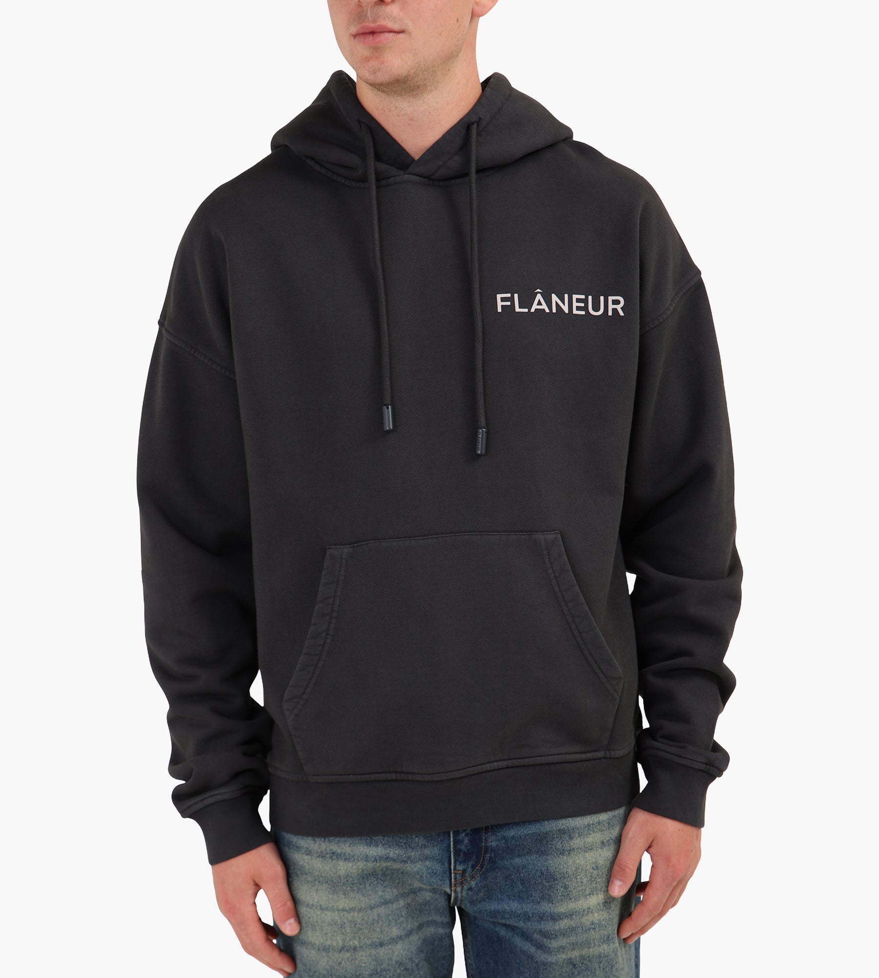 Flâneur Double Logo Washed Hoodie Black