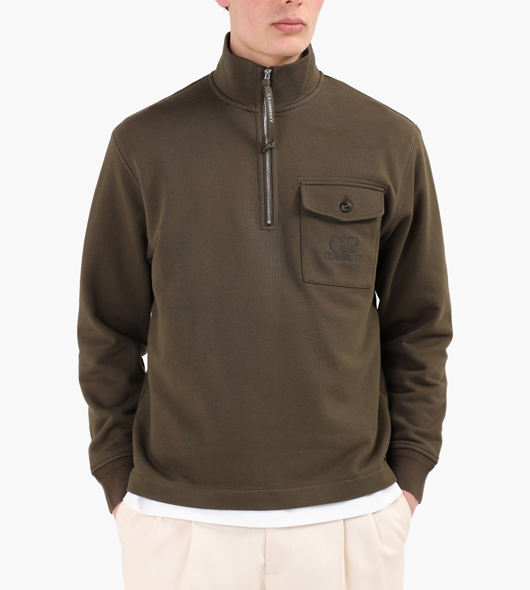 C.P. Company Diagonal Raised Fleece Half Zip Sweatshirt Ivy Green