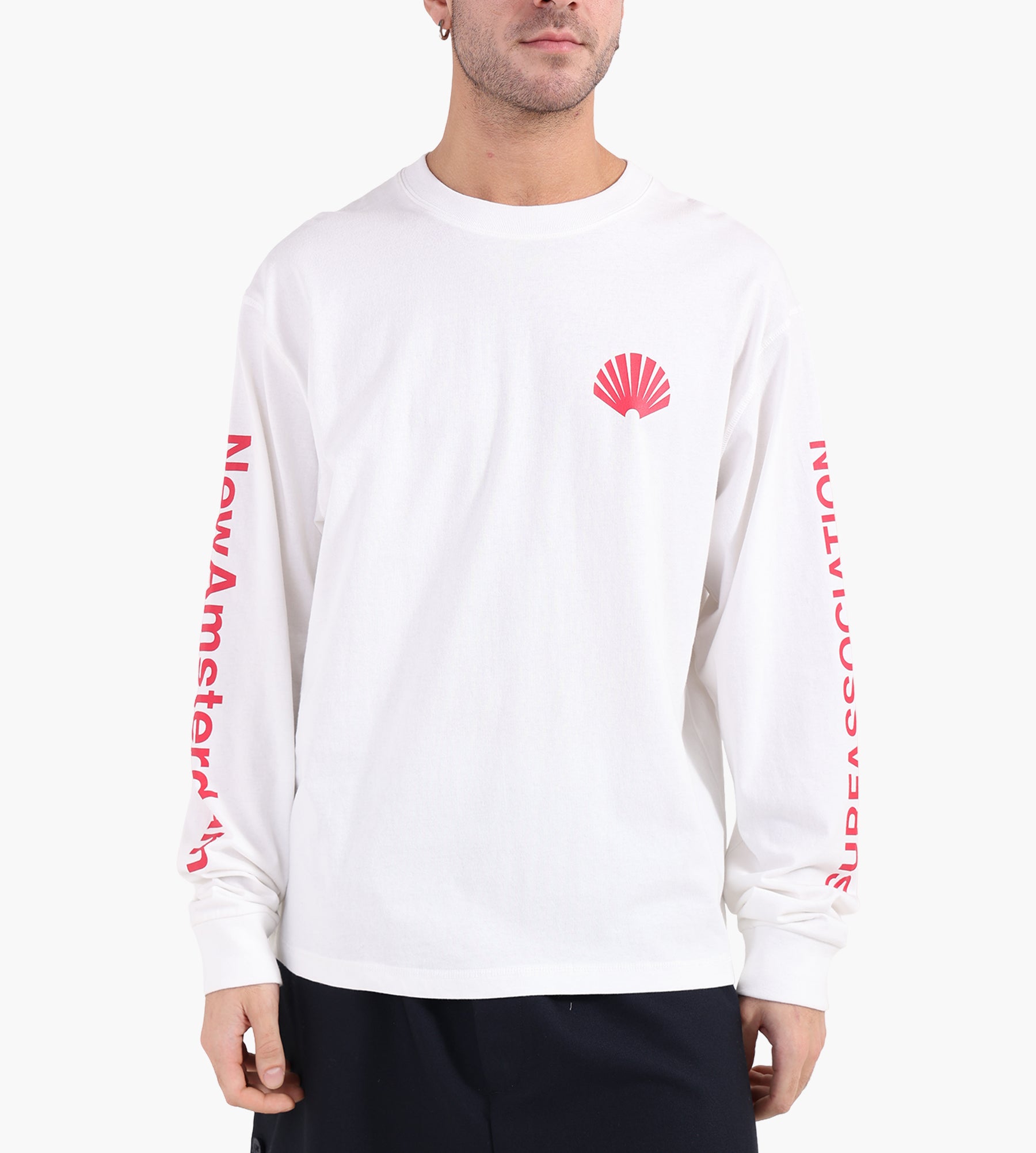 New Amsterdam Surf Association Logo Longsleeve Washed White Deep Red