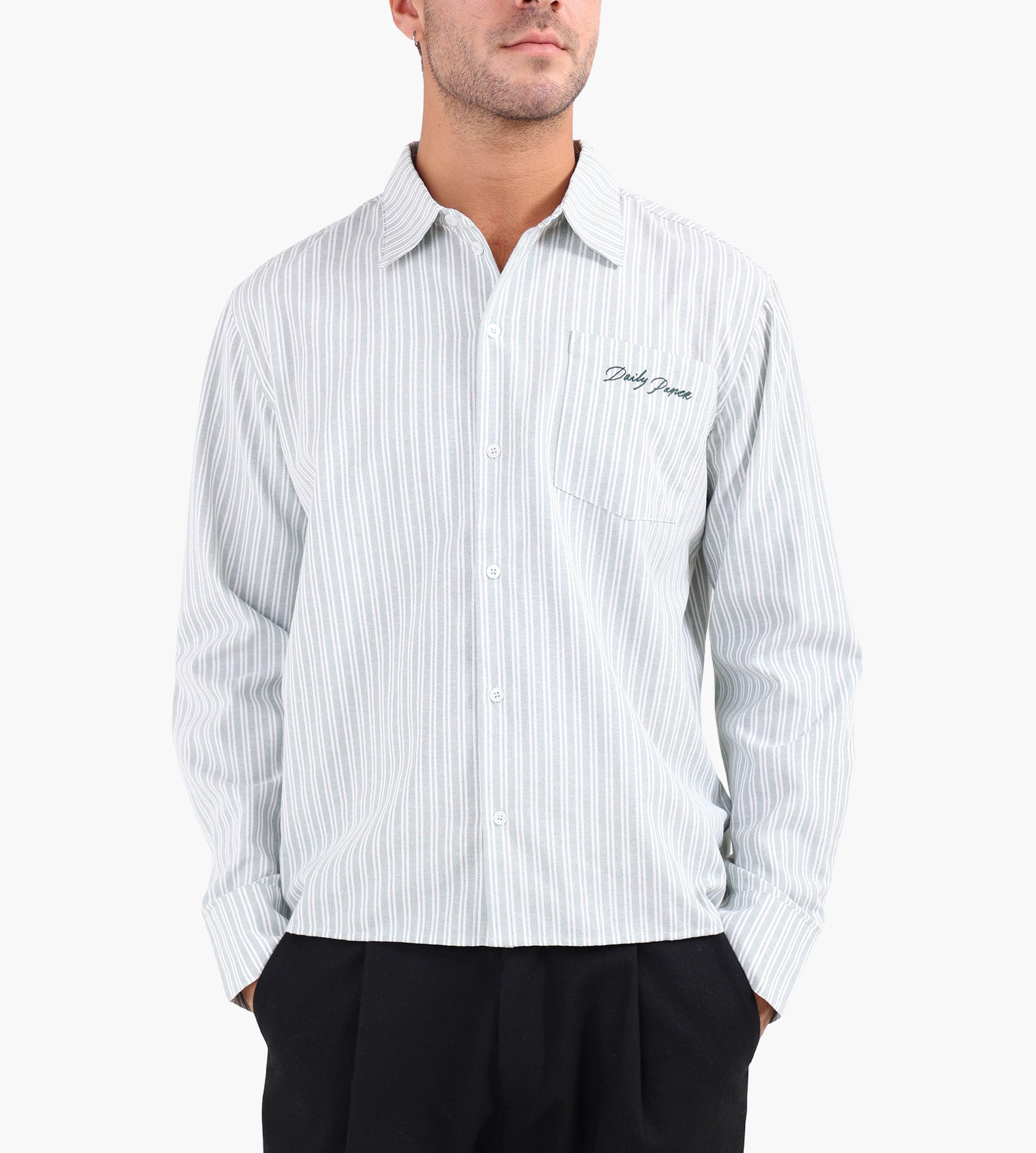 Daily Paper Stripe Script Long Sleeve Shirt Green Stripe