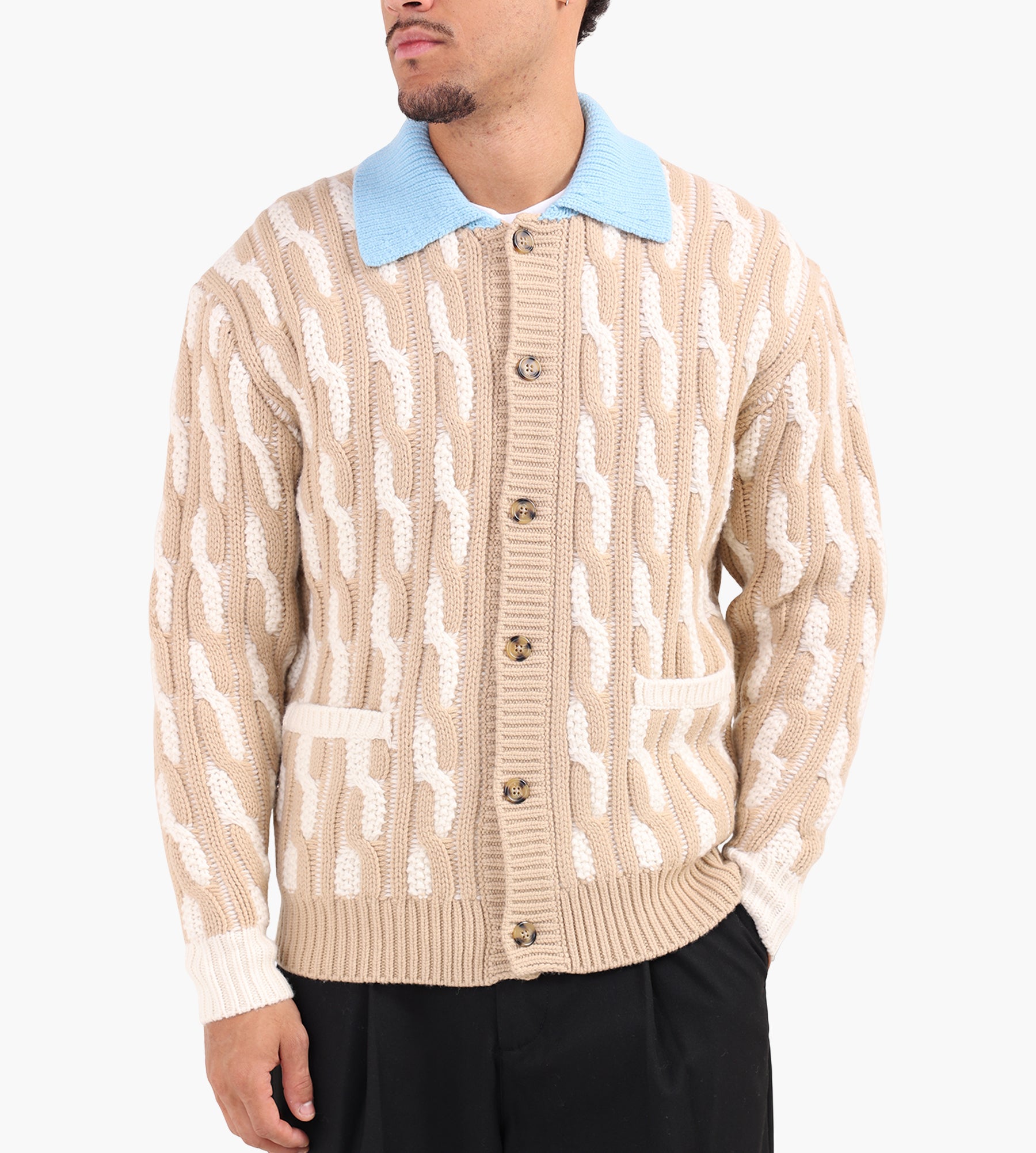 Drôle de Monsieur Le Cardigan Torsades Bicolore Off White