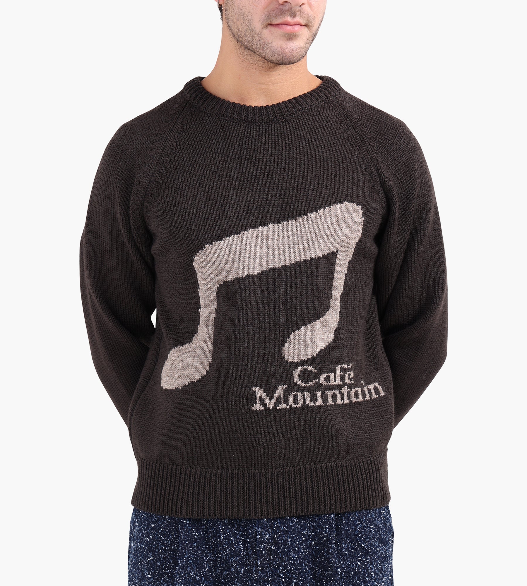 Café-Mountain Note Jacquard Raglan Knit Earth And Oat
