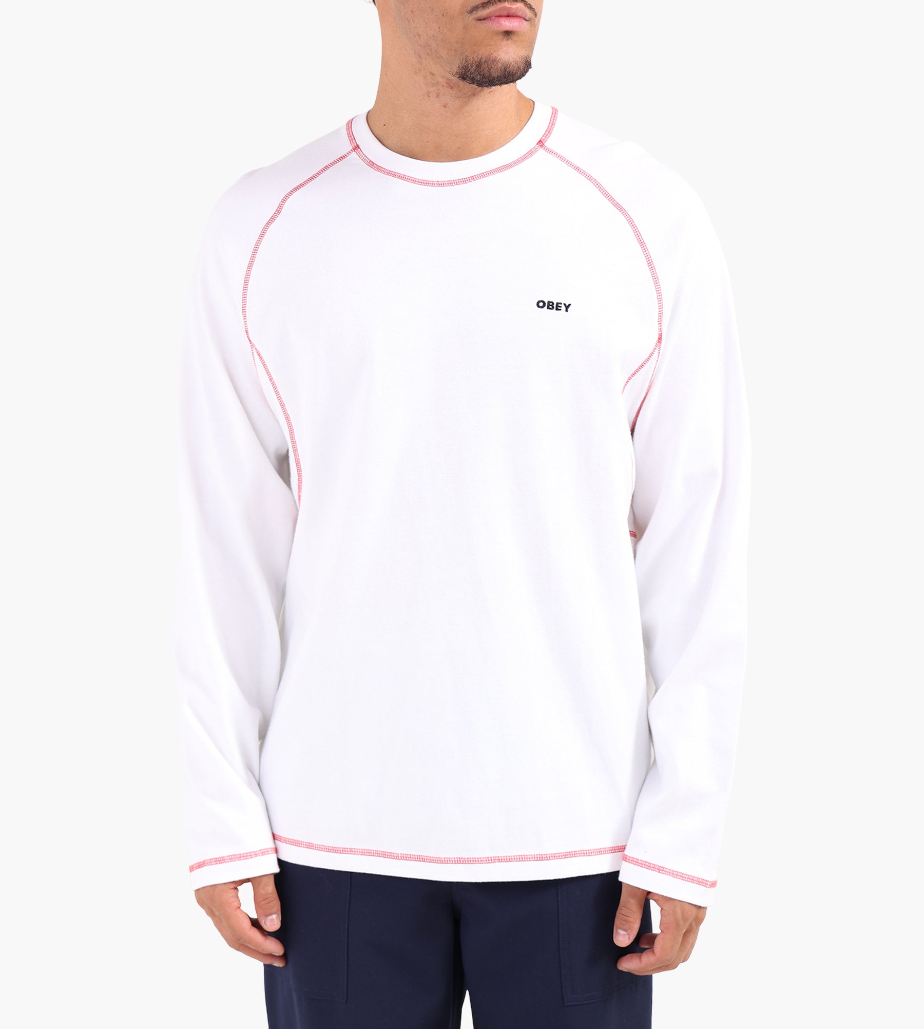 Obey Aaron Contrast Stitch Longsleeve White Multi