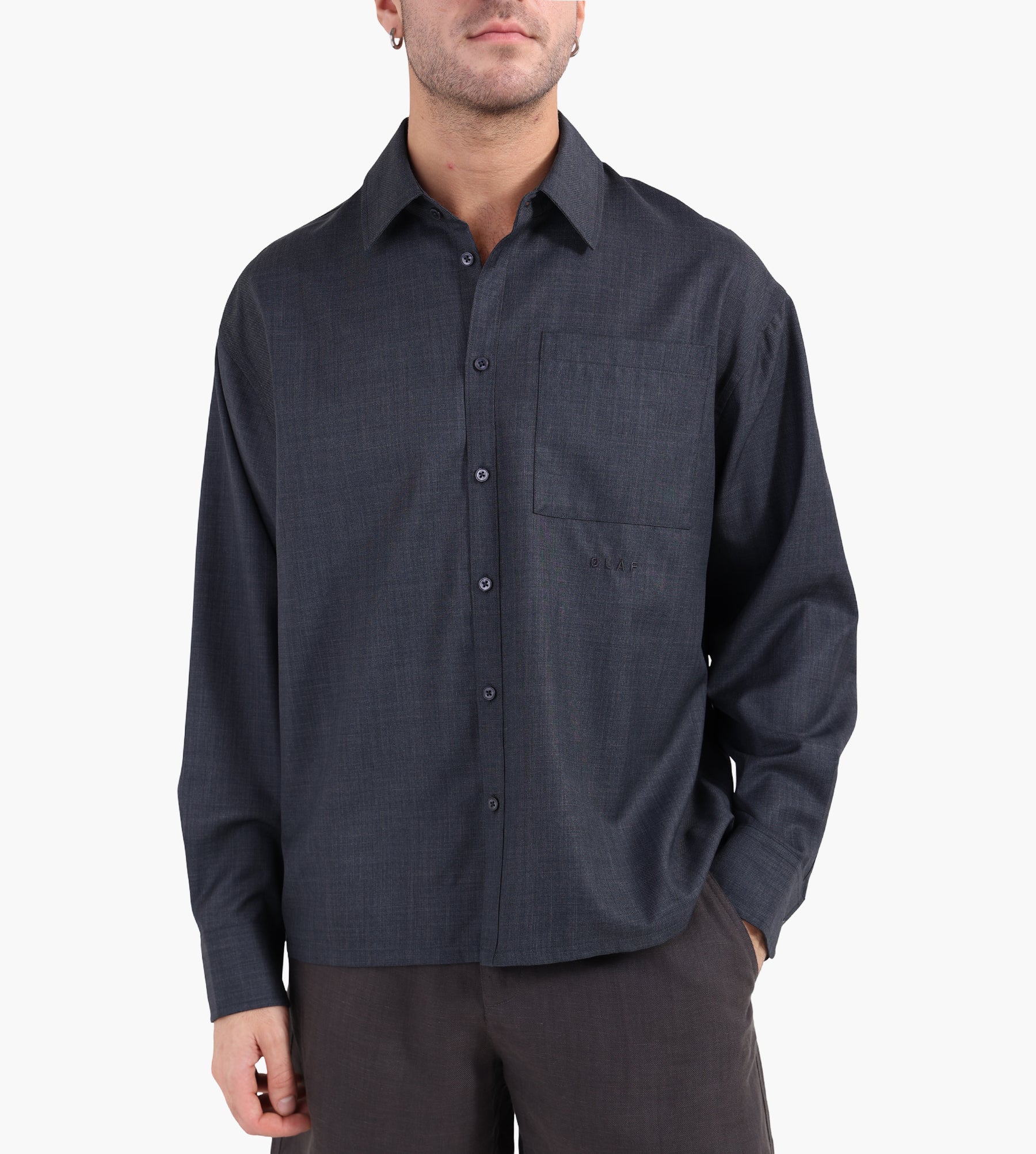 OLAF Wool Blend Boxy Long Sleeve Shirt Charcoal