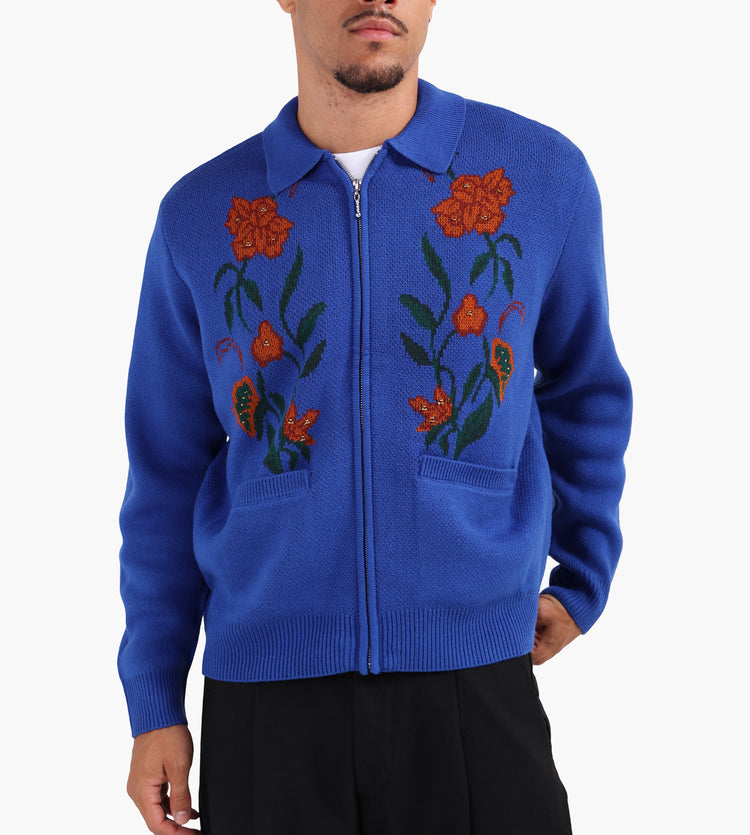 Obey Obey Floral Zip Cardigan Surf Blue