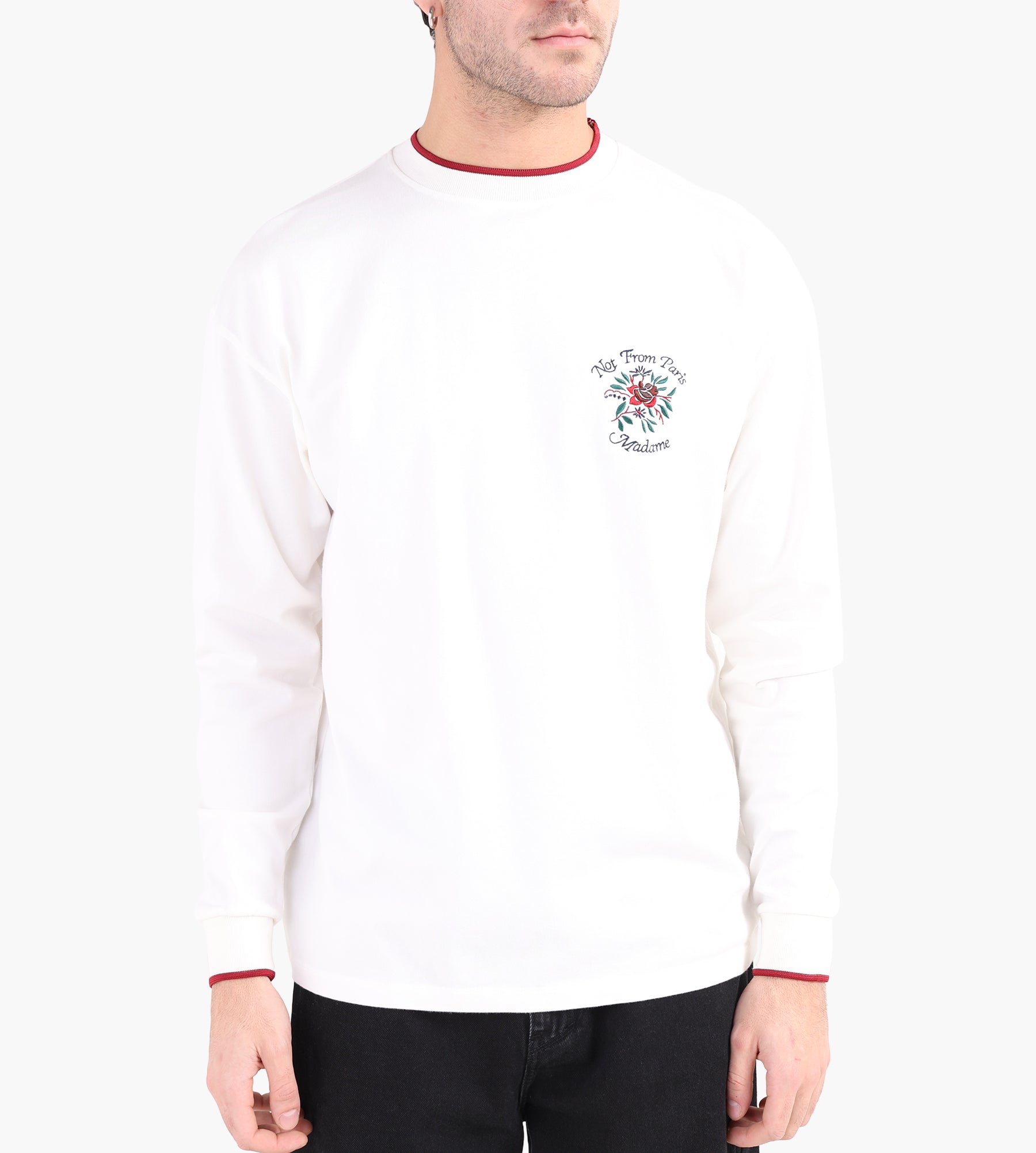 Drôle de Monsieur T-Shirt Manches Longues Slogan Rose Off White