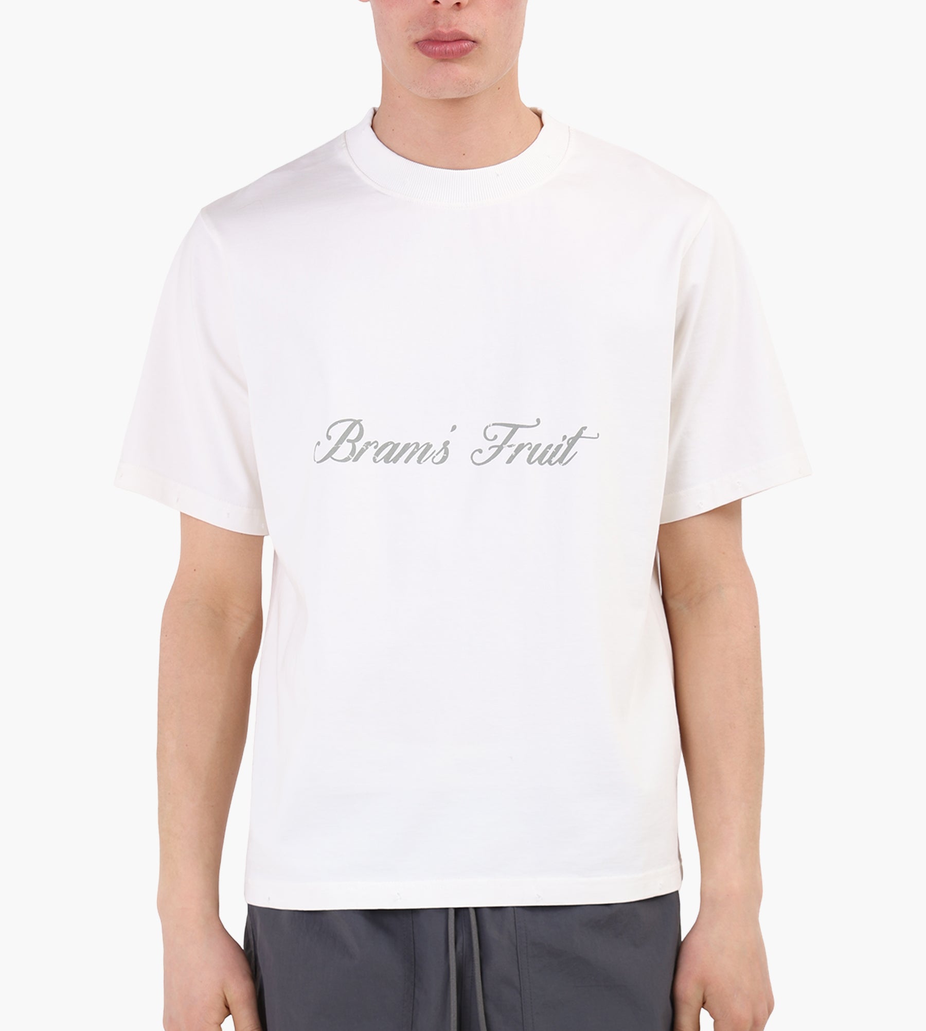 Bram's Fruit Distressed Script Logo T-shirt Off White