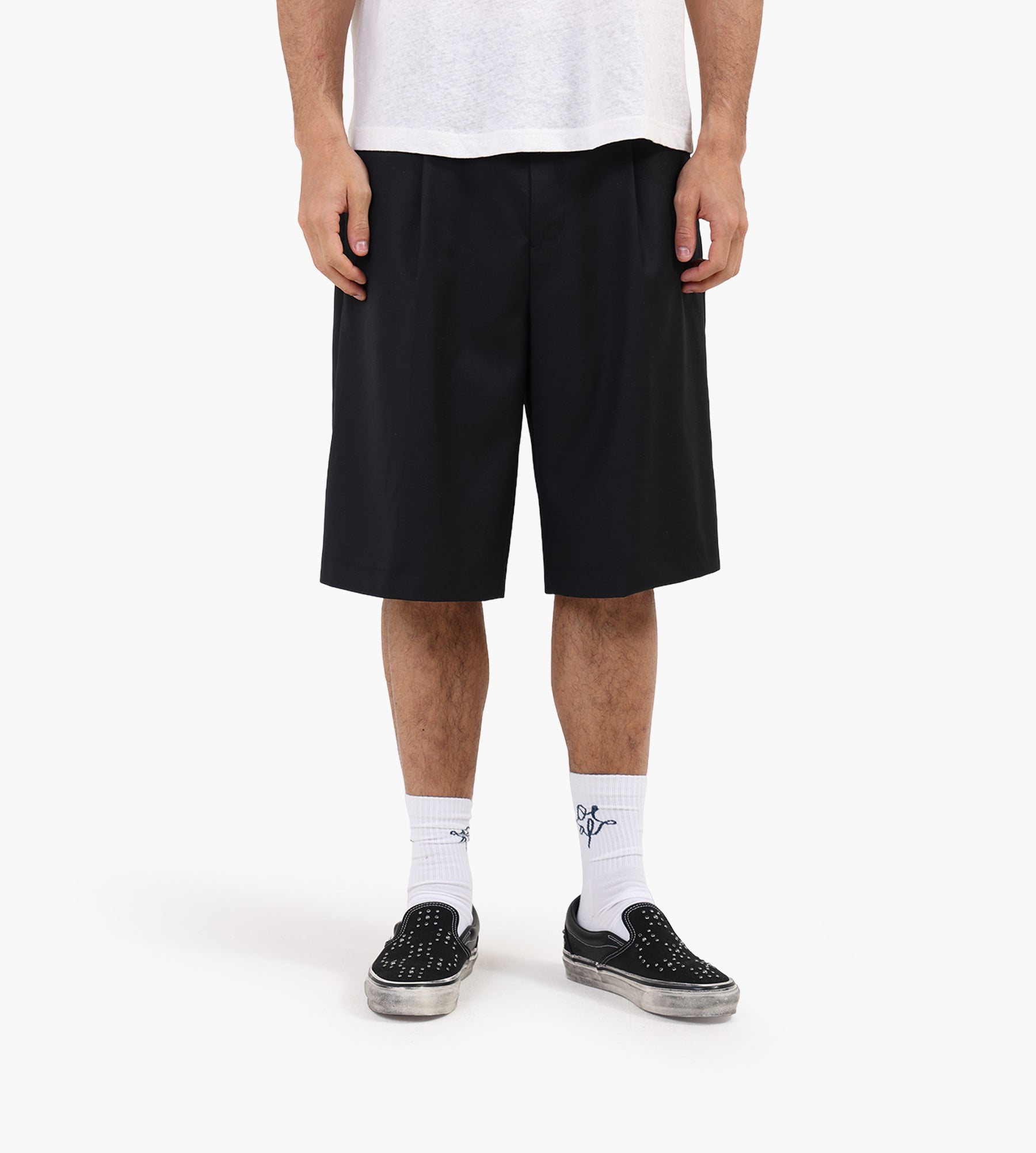 OLAF Tropical Wool Blend Tailored Shorts Black
