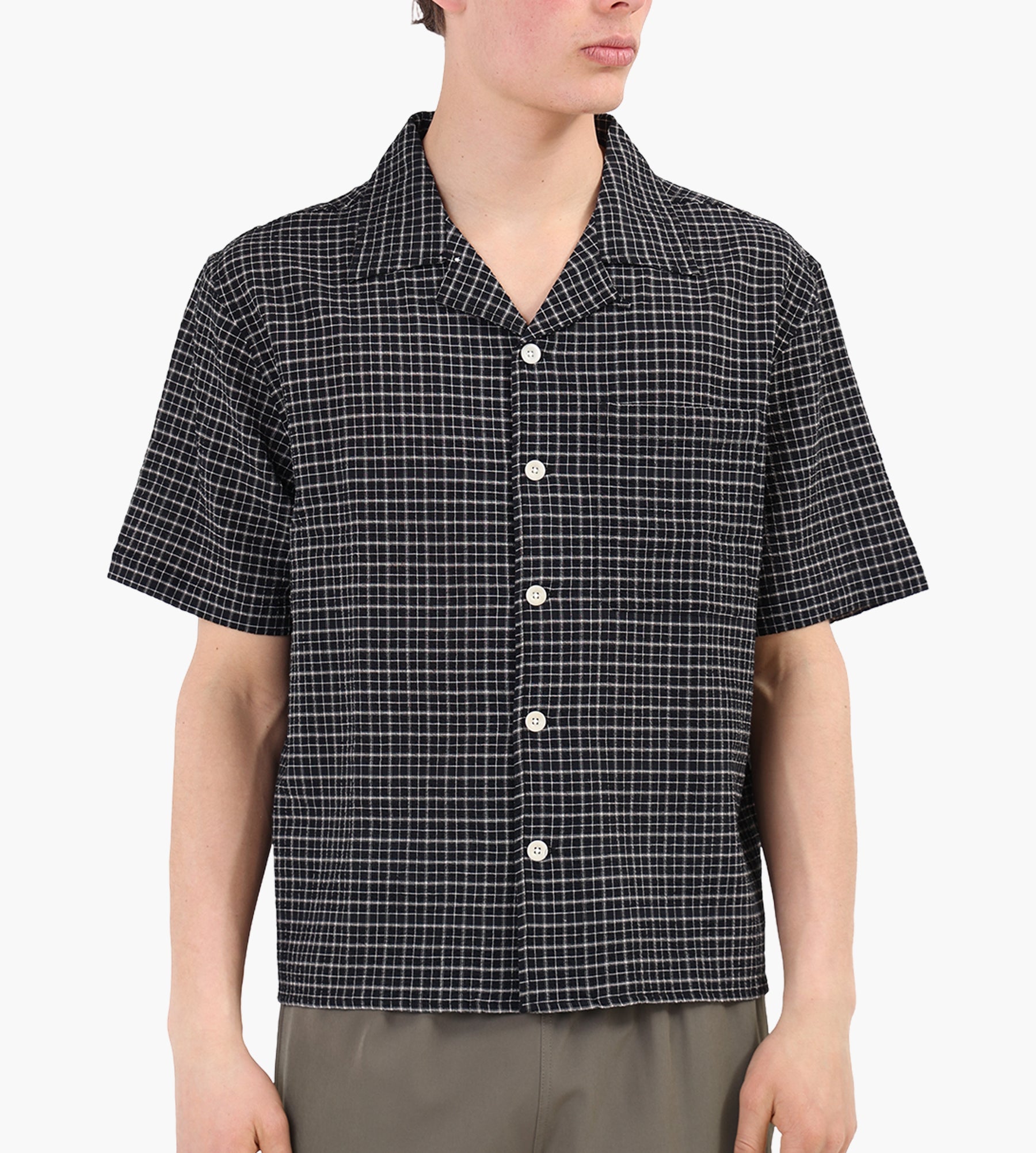 Café-Mountain Loose Check Vacation Shirt Black