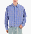 about:blank Raw Hem Check Shirt Cotton Blue