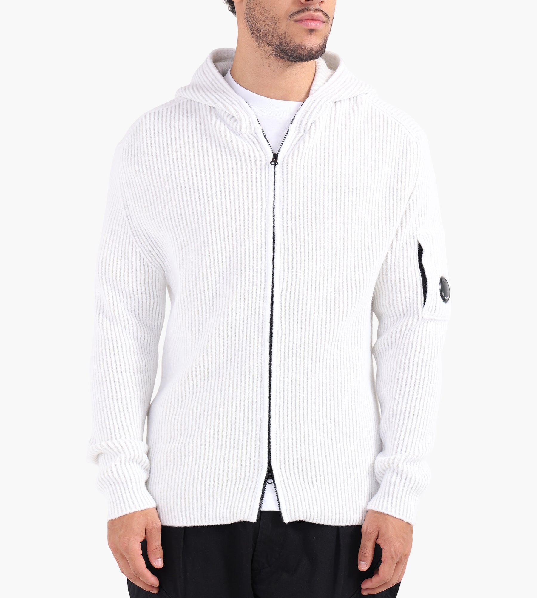 C.P. Company Knitwear Cardigan In Fleece Knit White Melange
