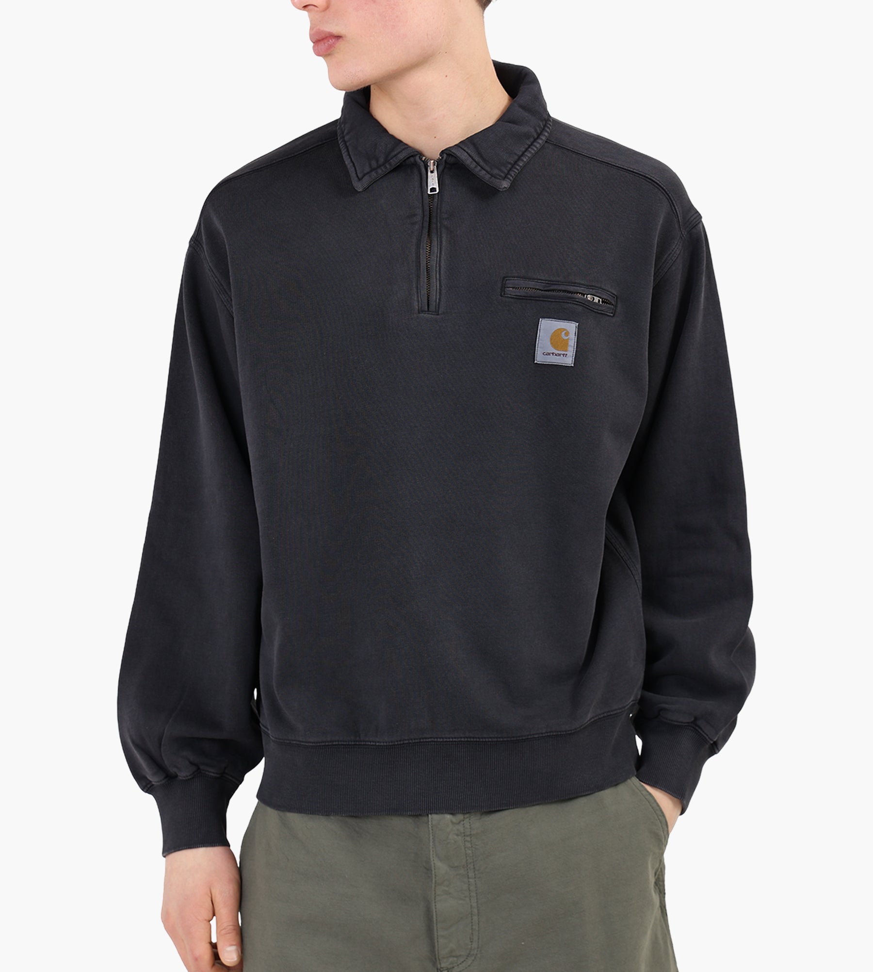 Carhartt WIP Half Zip Detroit Sweat Black Stone Washed