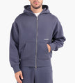 about:blank Box Zip Hoodie Cotton Smoke Blue Ecru