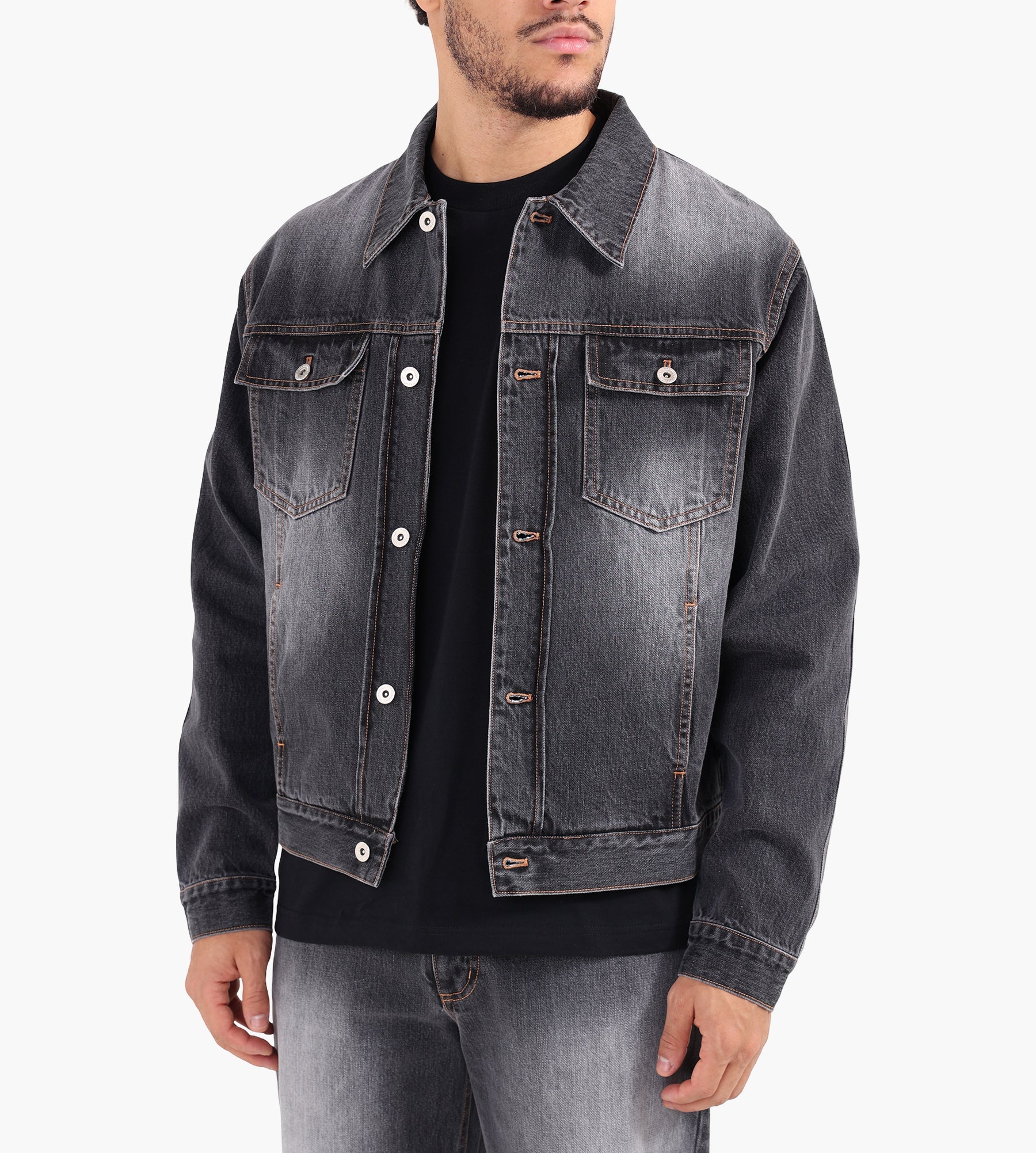 Pinkorange Stonewashed Denim Jacket Grey