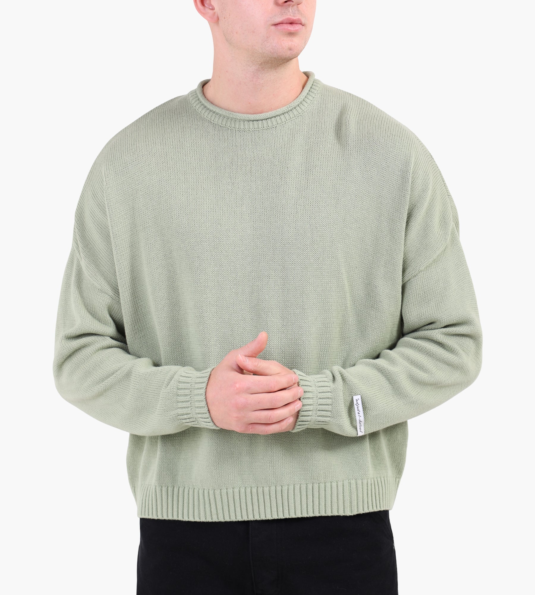 about:blank Loose Knit Rolled Crewneck Cotton Sage