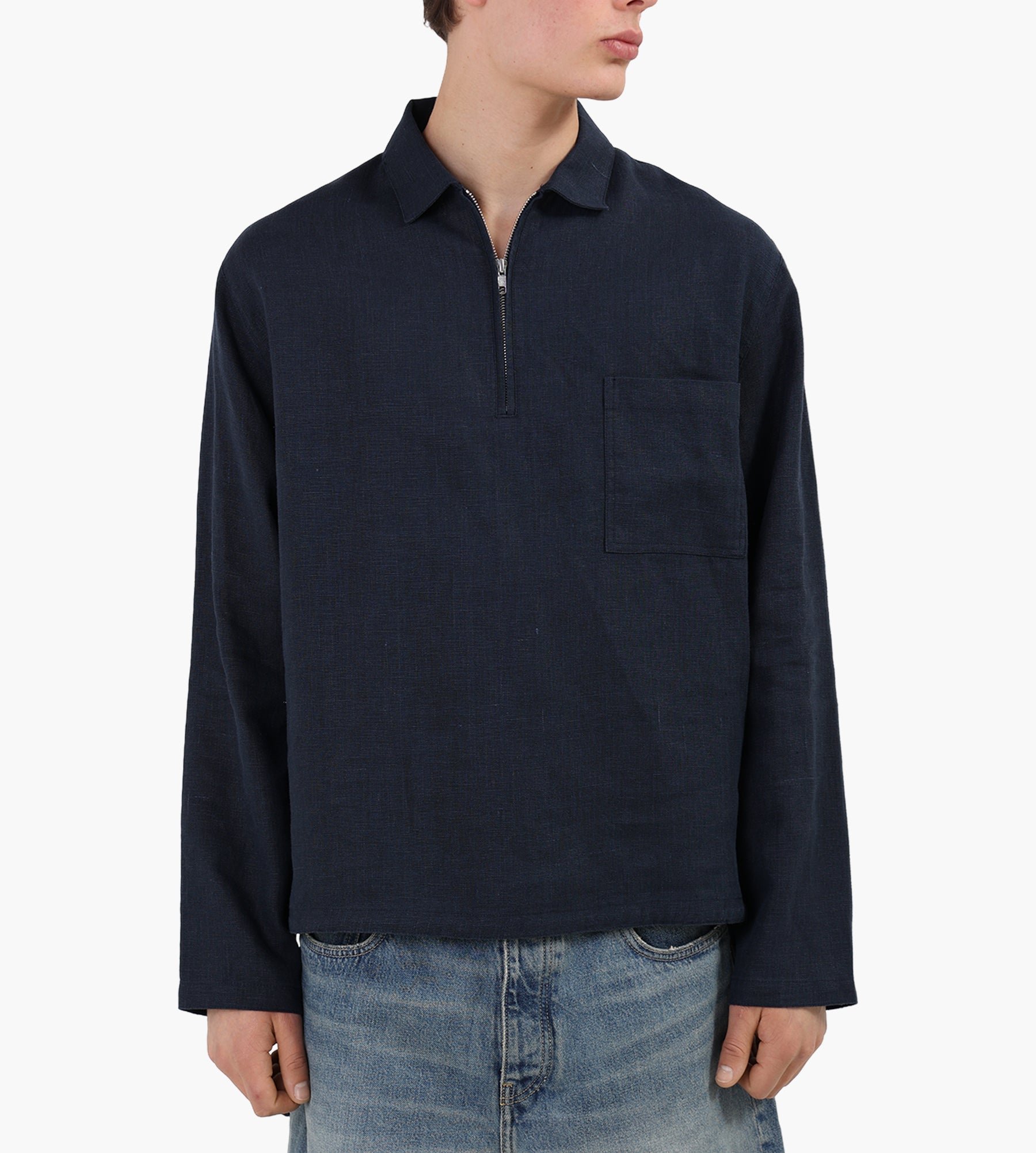 Arte Antwerp Linen Quarter Zip Pullover Navy