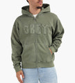 Obey Hybrid Faded Zip Hoodie Deep Lichen Green Faded Wash