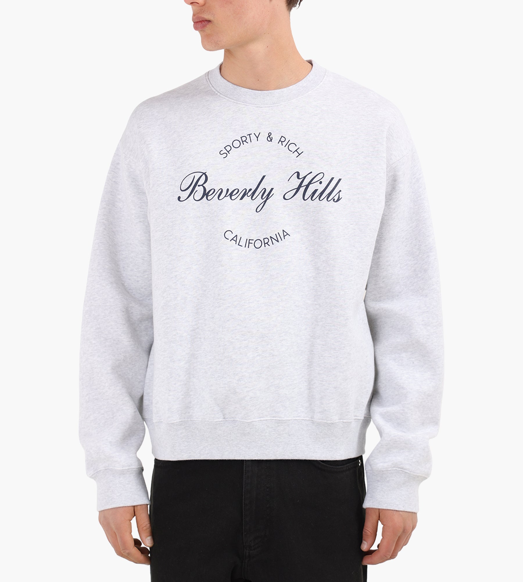 Sporty & Rich Beverly Script Crewneck Heather Gray Navy