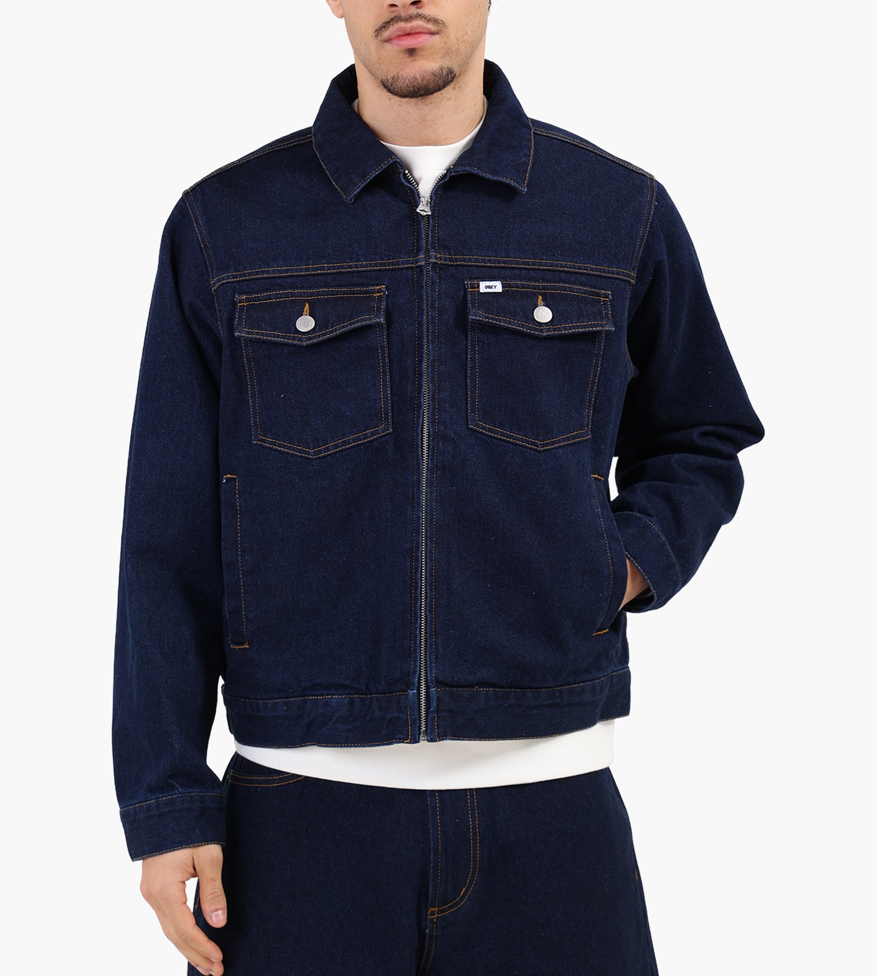 Obey Base Trucker Jacket Rinse Indigo