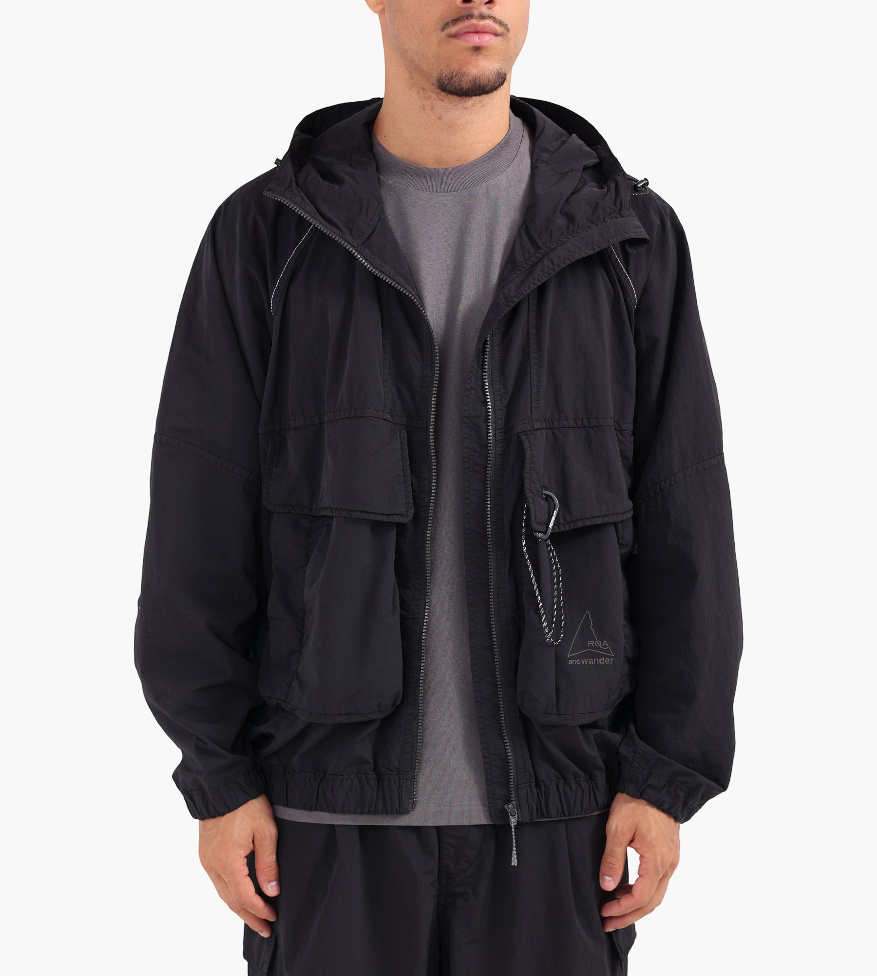 ROA x And Wander Garment Dye Nylon Hooded Jacket Black