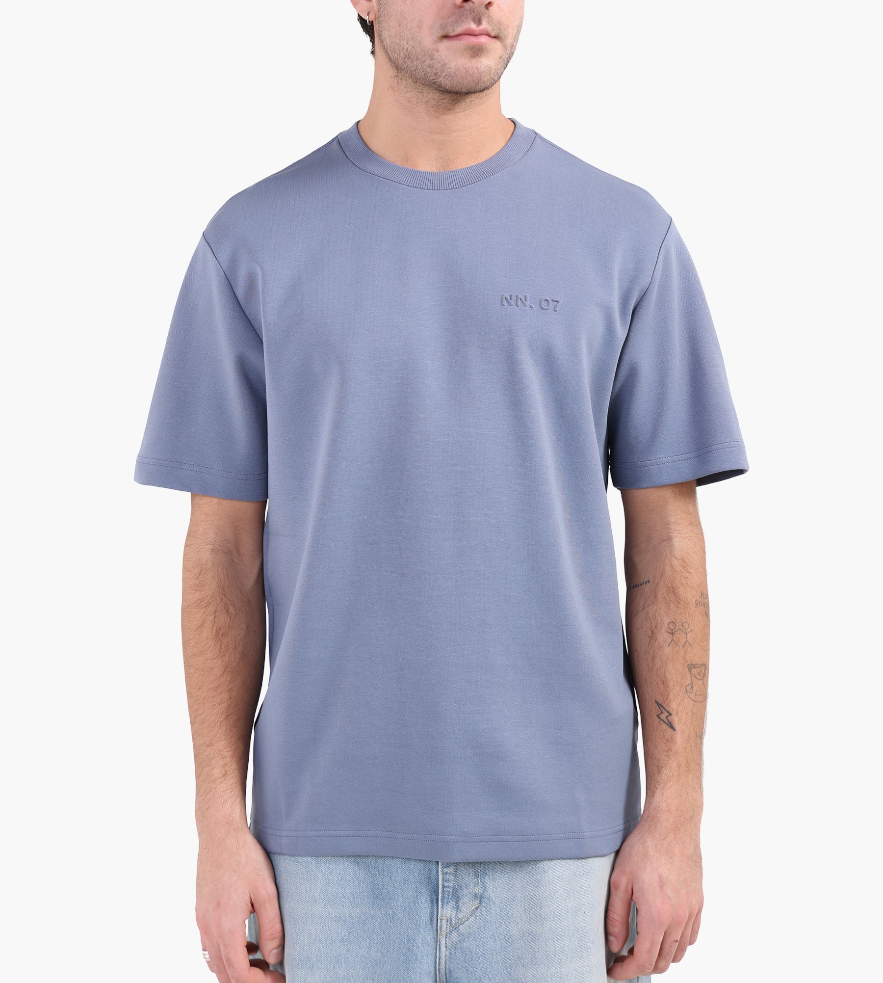 NN.07 Nat Logo Tee 3457 Stone Blue - NN.07 - Clothing