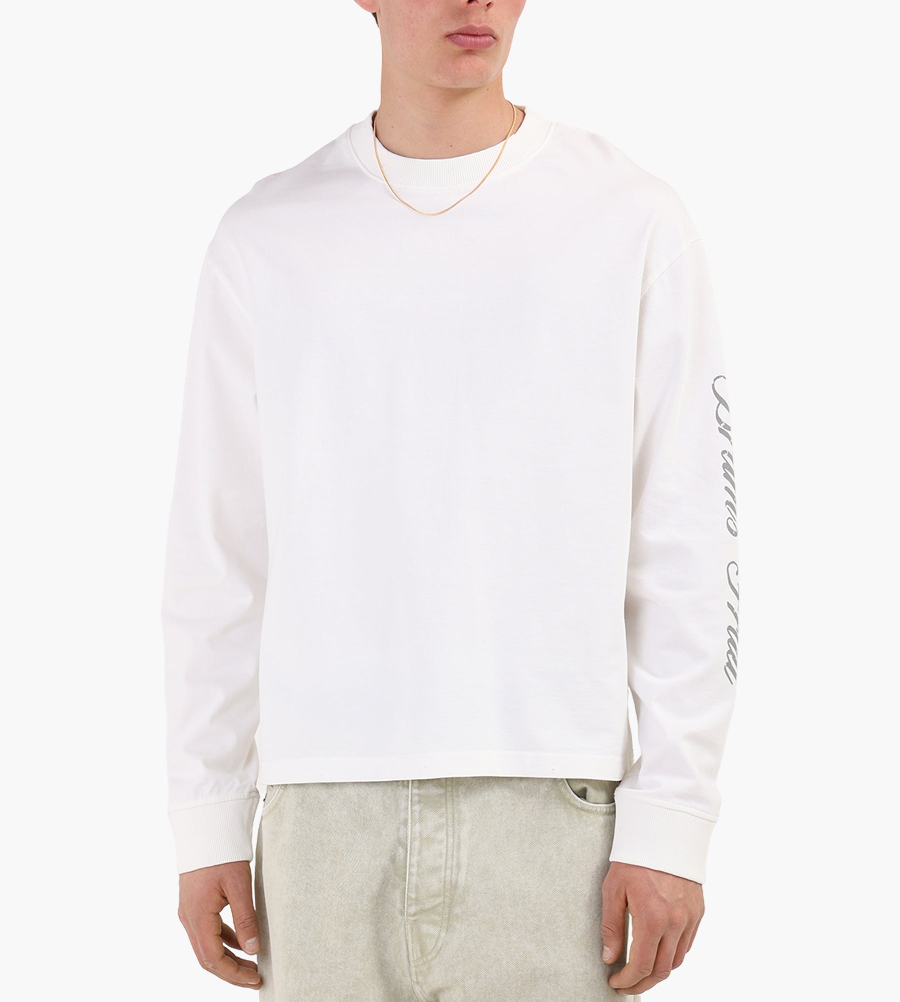 Bram's Fruit Distressed Script Logo Longsleeve Off White